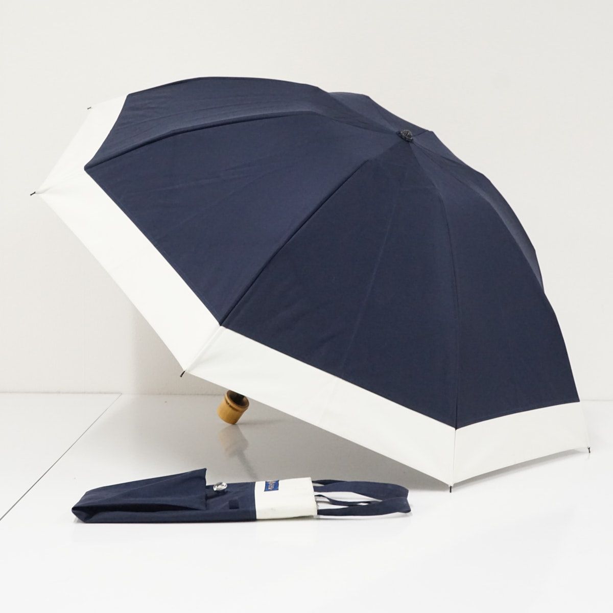 折日傘 芦屋ロサブラン 完全遮光 USED美品 3段 コンビ ネイビー