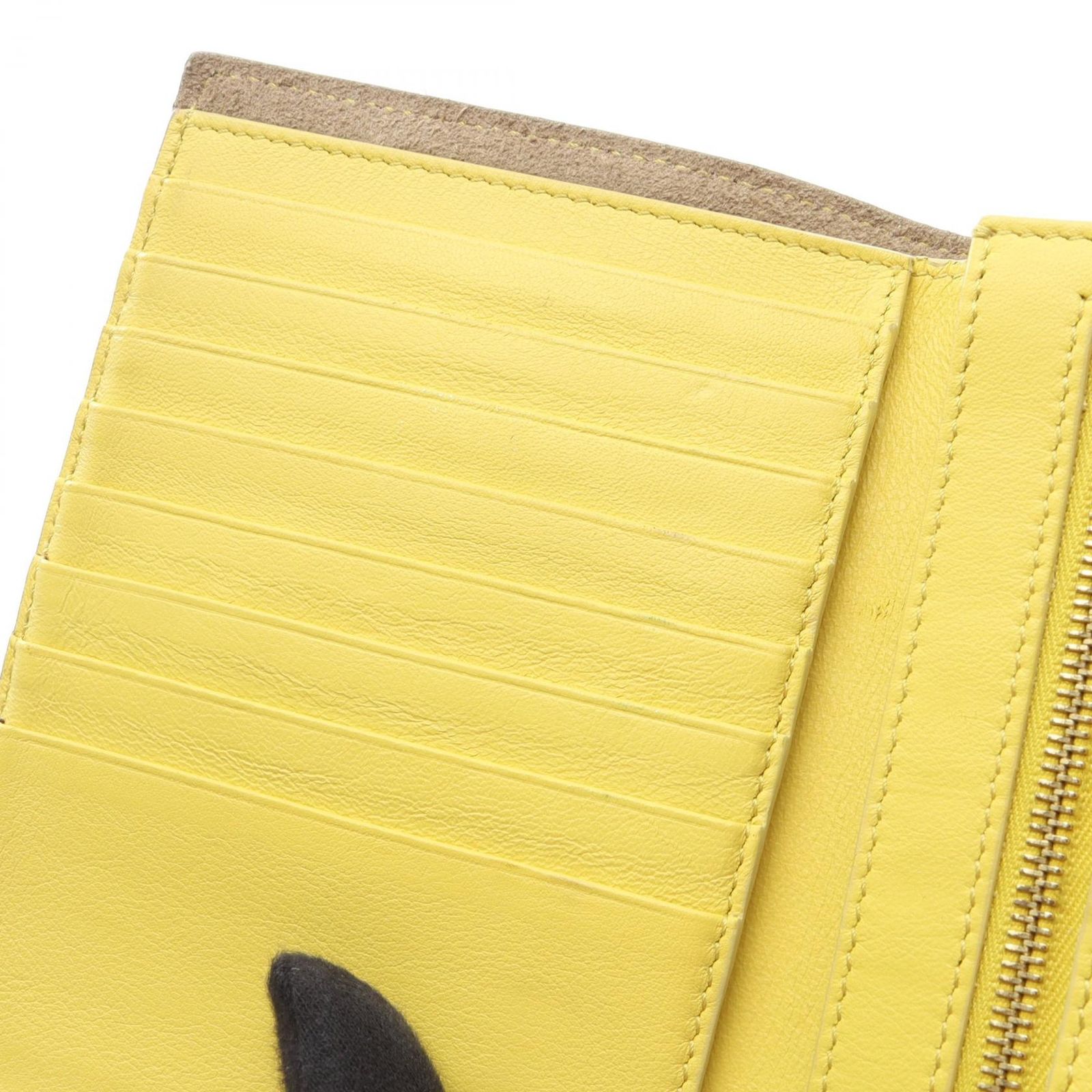 美品 セリーヌ 完売 ストラップ ミディアム財布 ライトトープ×イエロー CELINE セリーヌ ミディアム ストラップウォレット 二つ折り 財布 バイ