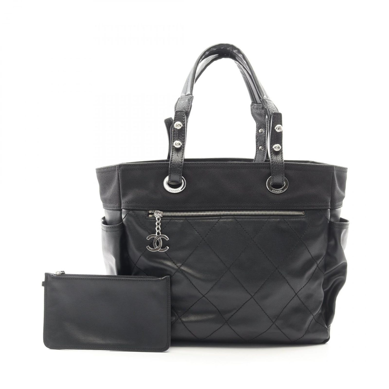 シャネル CHANEL トートバッグ パリビアリッツGM A34210 ブラック PVCコーティングキャンバス レザー パリビアリッツ トートGM レディース Used A