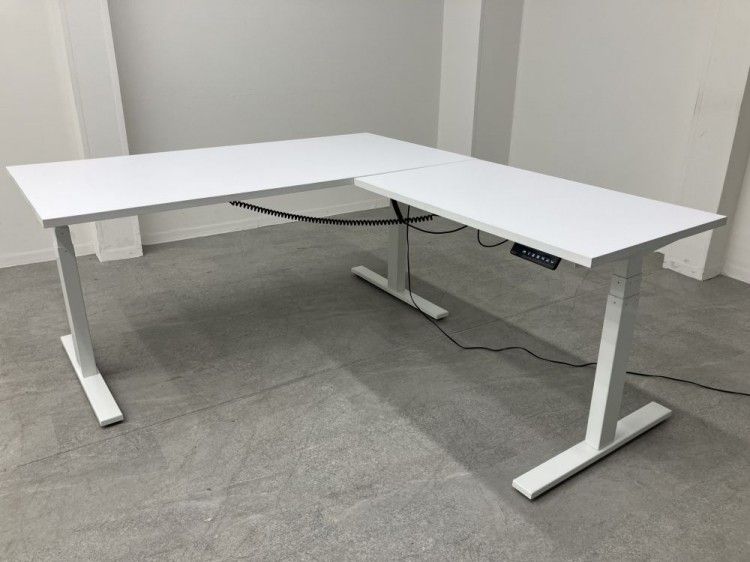 【中古品】オフィスコム L型電動昇降デスク ホワイト