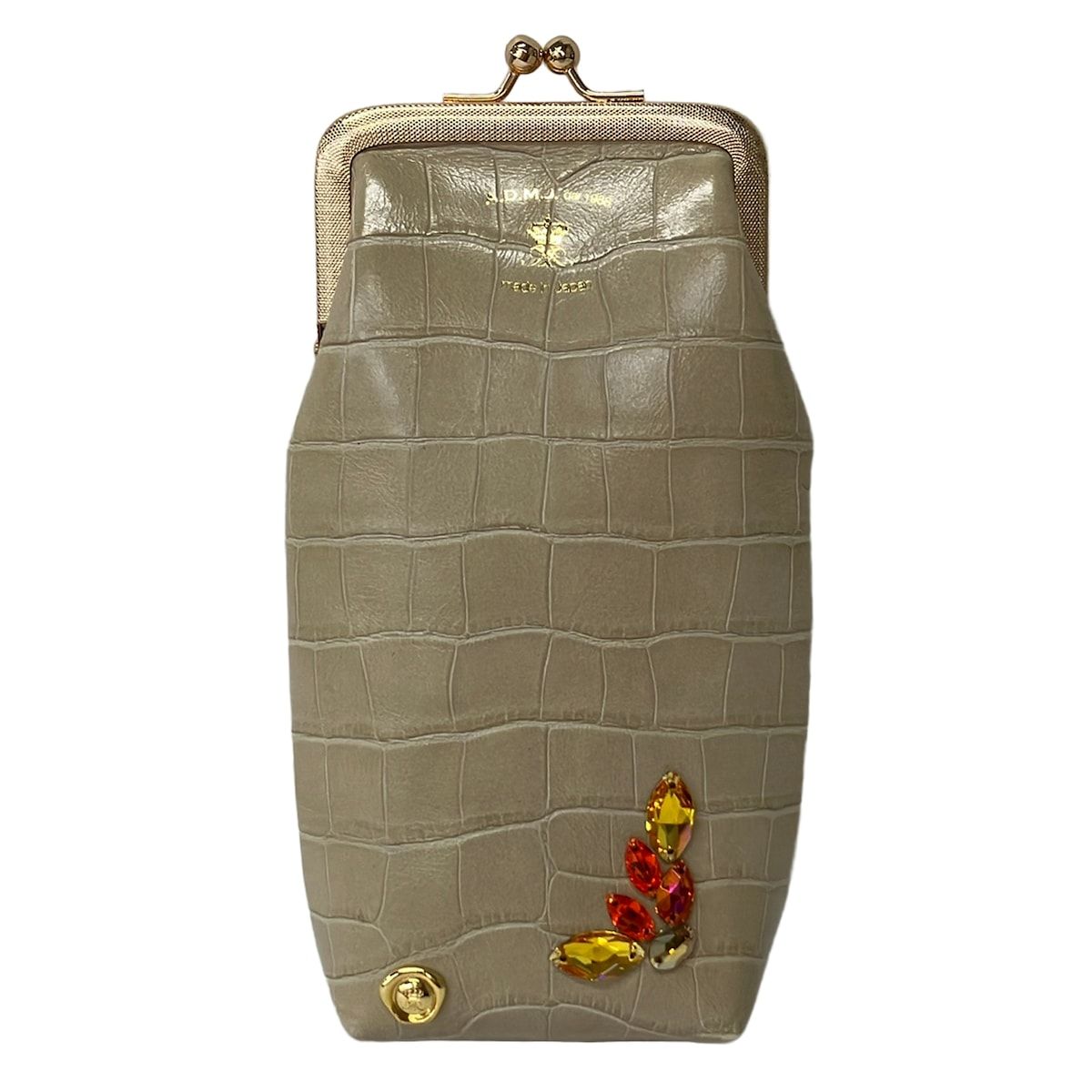 AccessoiresDeMademoiselle(ADMJ)(アクセソワ・ドゥ・マドモワゼル) ポーチ美品 - グレーベージュ 型押し加工/がま口/ビジュー レザー