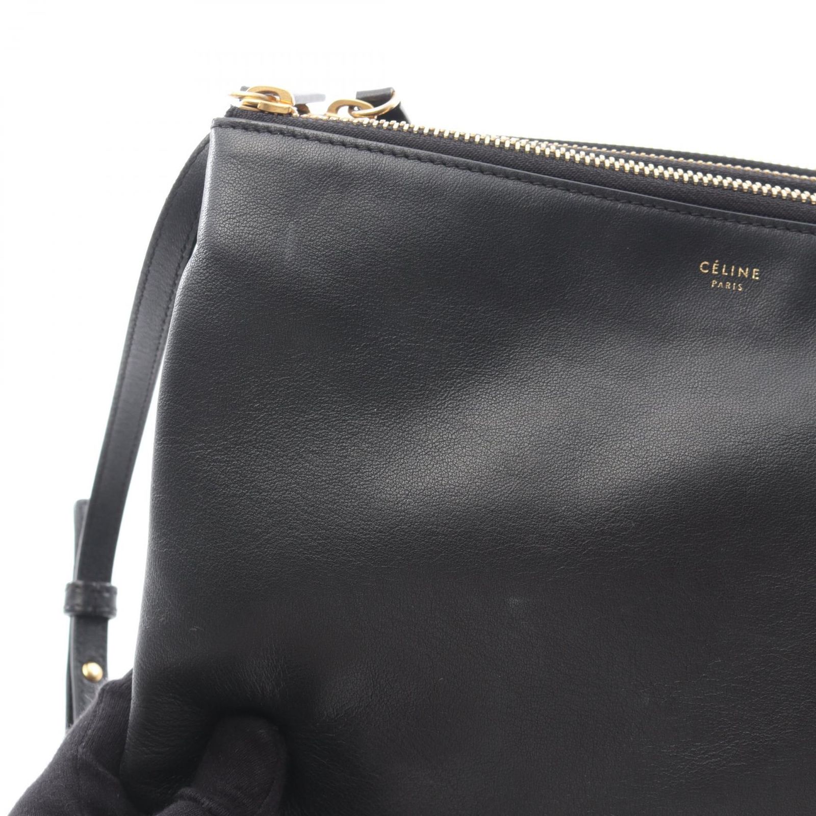 CELINE(セリーヌ) ショルダーバッグ トリオラージ 黒 レザー CELINE（セリーヌ） ショルダーバッグ トリオ ラージ レザー ブラック