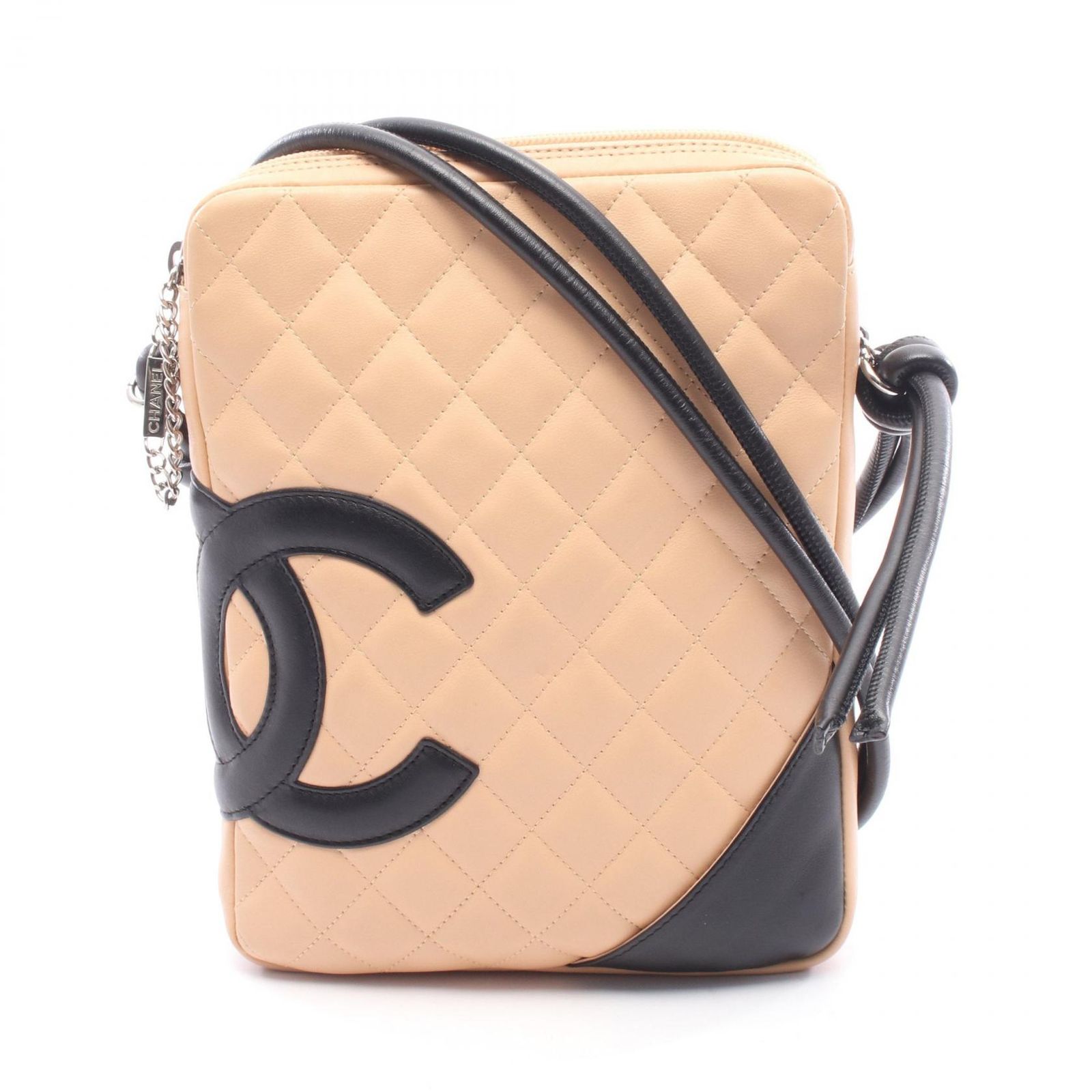 シャネル CHANEL ショルダーバッグ カンボンライン ベージュ/ブラック レザー カンボン ショルダーバッグ レディース Used A