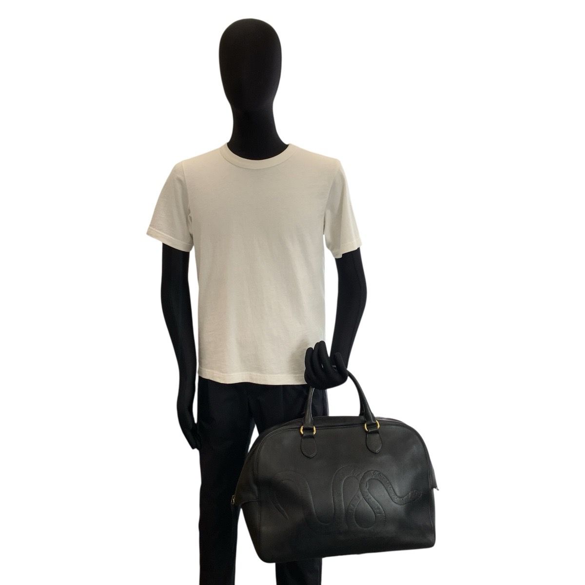 【BTSテテ愛用☆美品】GUCCI ボストンバッグ キングスネーク ブラック 美品 GUCCI グッチ スネーク ブラック 黒 ゴールド金具 レザー 450999
