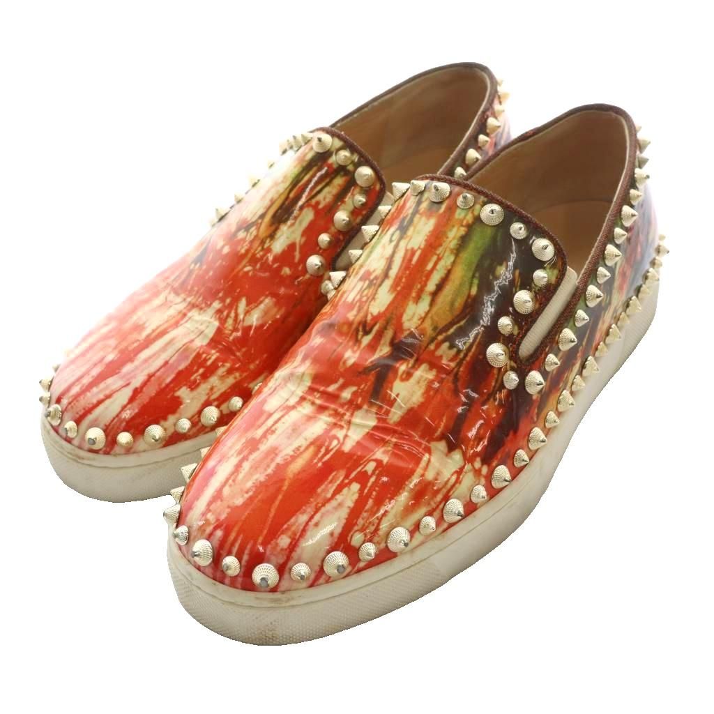 クリスチャンルブタン Christian louboutin ルビグラフ Loubigraph スタッズスリッポン 37.5 オレンジ ゴールドカラー /SS ■OS ■GY62