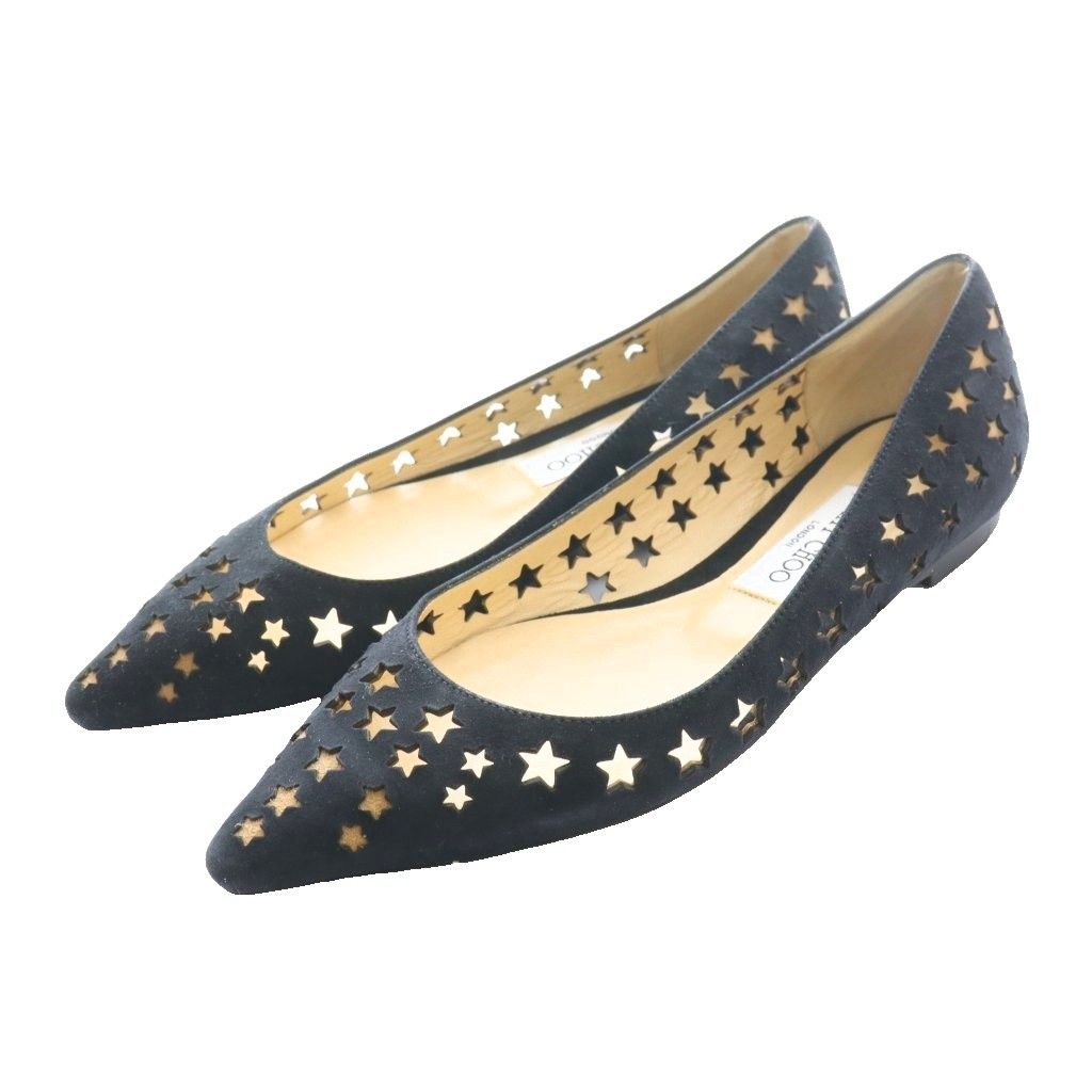 ジミーチュウ JIMMY CHOO フラットシューズ パンプス ローヒール カットワーク 星柄 36.5 黒 ブラック /SS ■OS ■GY62