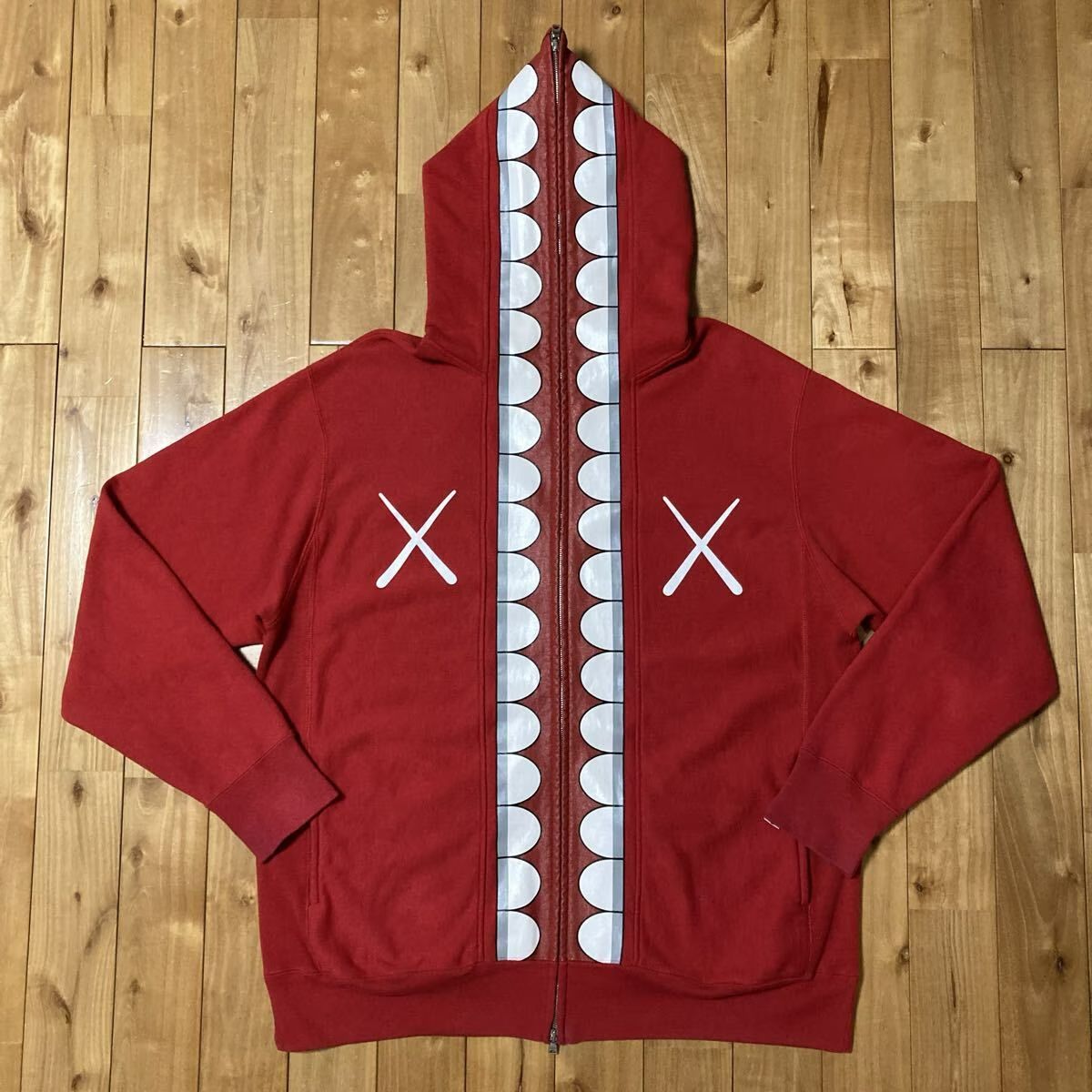 ★XL★ KAWS CHOMPERS パーカー レッド a bathing ape BAPE full zip hoodie カウズ エイプ ベイプ アベイシングエイプ NIGO y69al