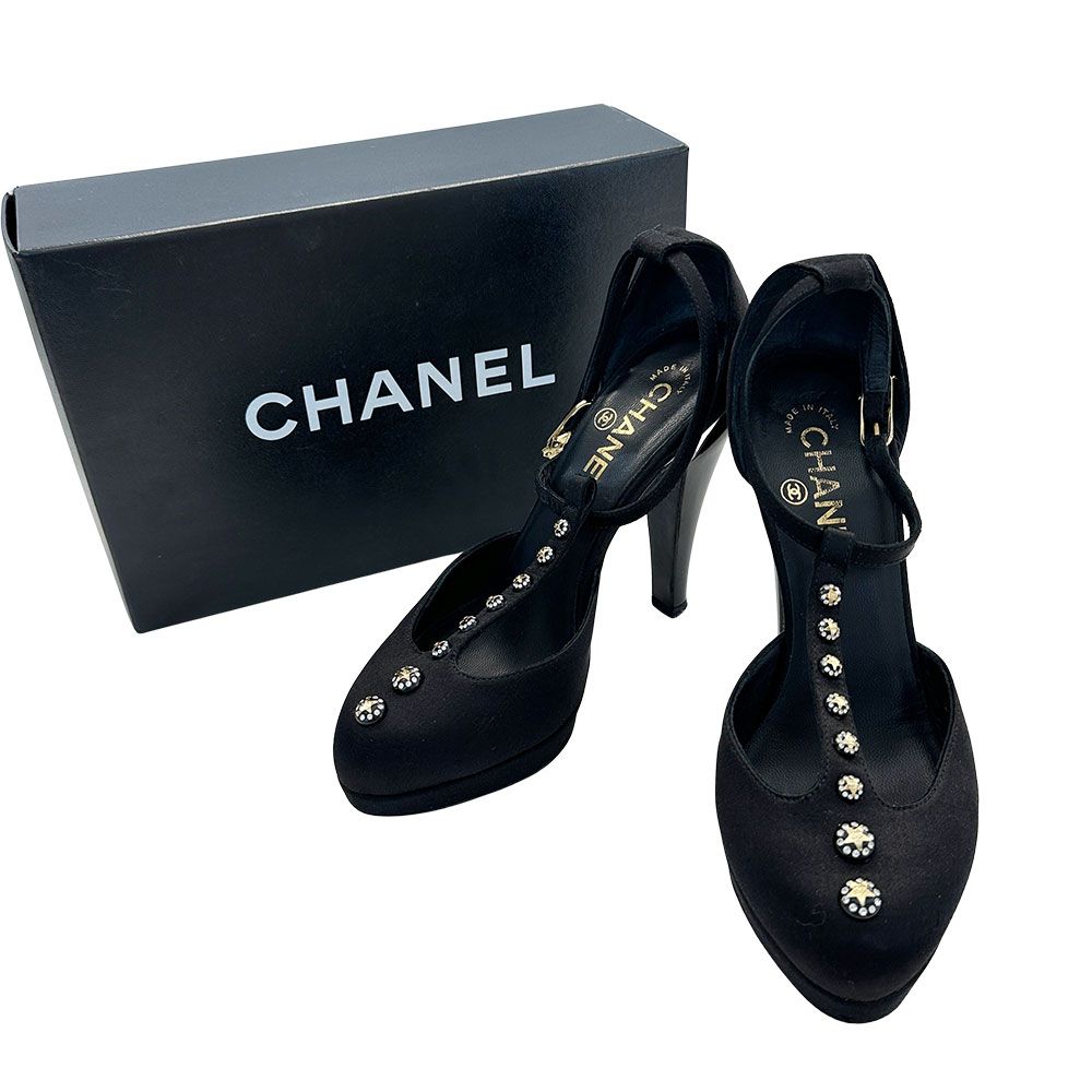 シャネル CHANEL 靴 レディース ブランド サテン レザー ハイヒール