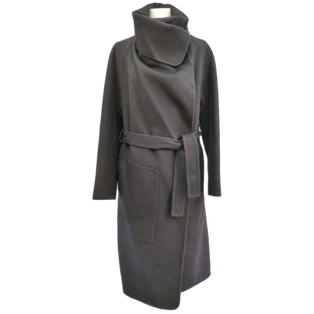 HERMES エルメス ベルテッド ガウンコート 4H0118DA 36 ブラック【春秋冬】【♀】【S】【レディース】★■613932【中古】