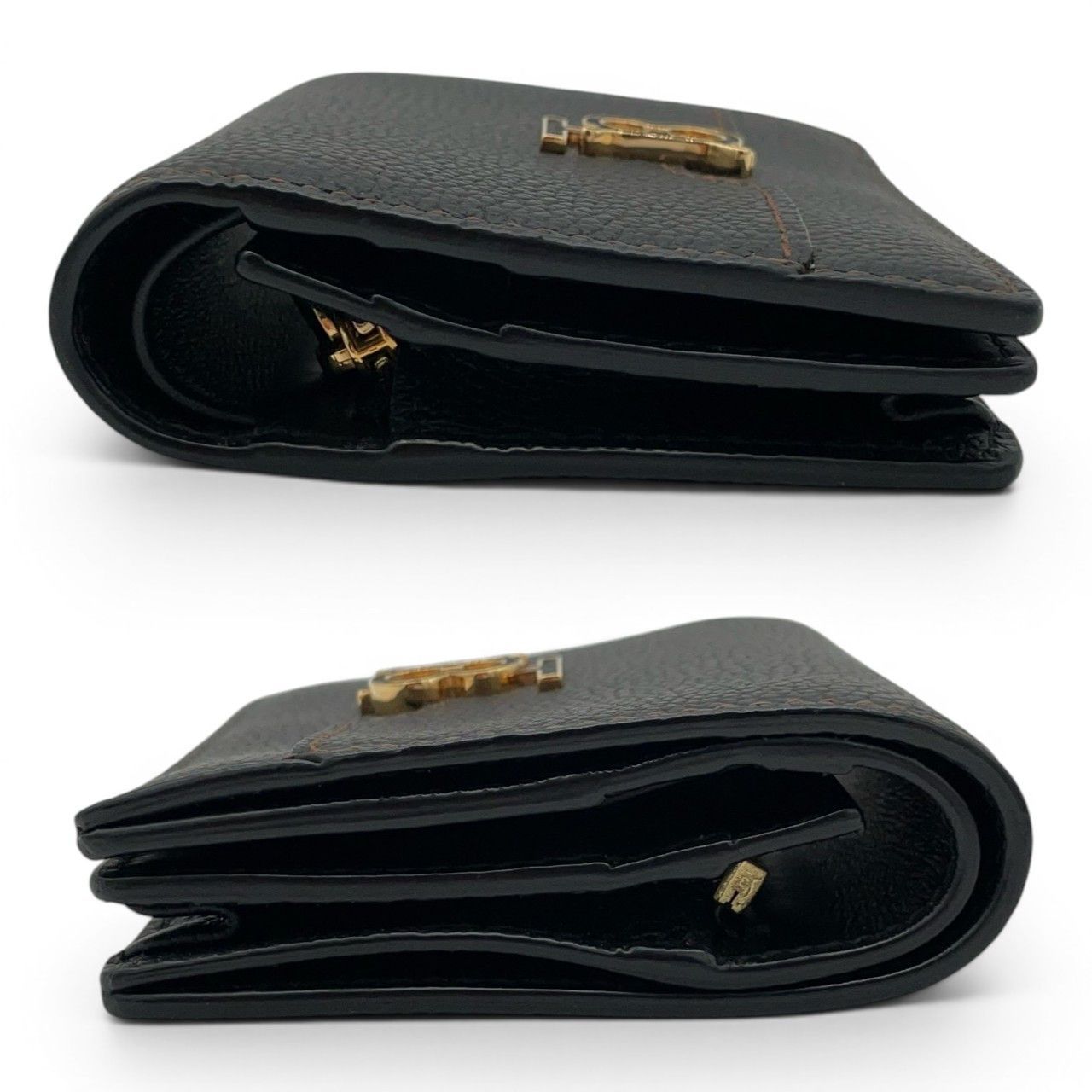 BURBERRY ブラック 二つ折り財布　ショルダーウォレット　TBロゴ BURBERRY バーバリー 二つ折り財布 TBロゴ金具 レザー ブラック 現行品