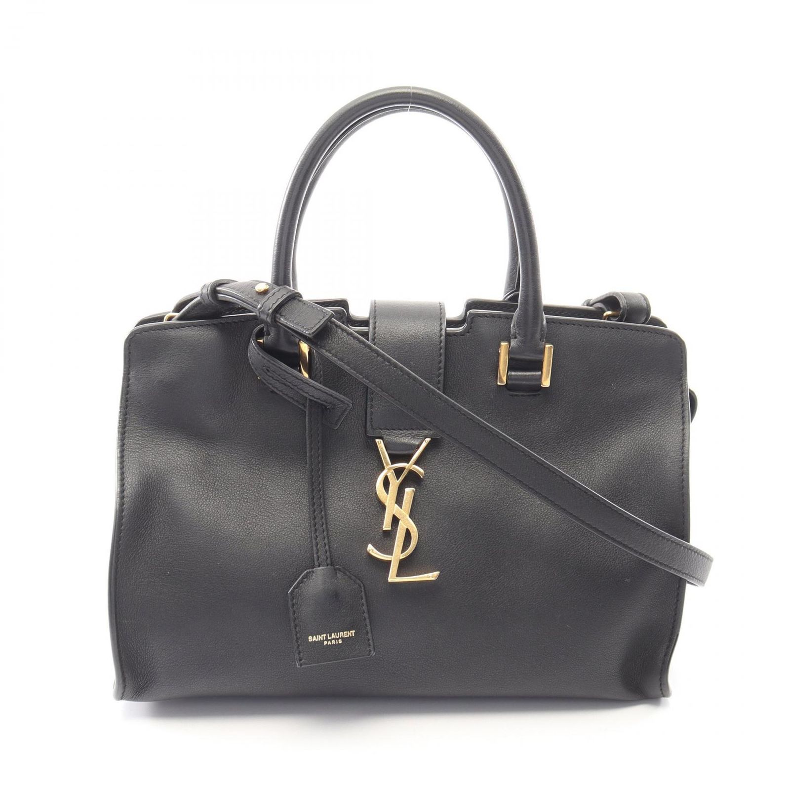 サンローランパリ SAINT LAURENT PARIS ハンドバッグ ベイビーカバス YSLライン 424868 ブラック レザー モノグラム ベイビー カバス レディース Used A