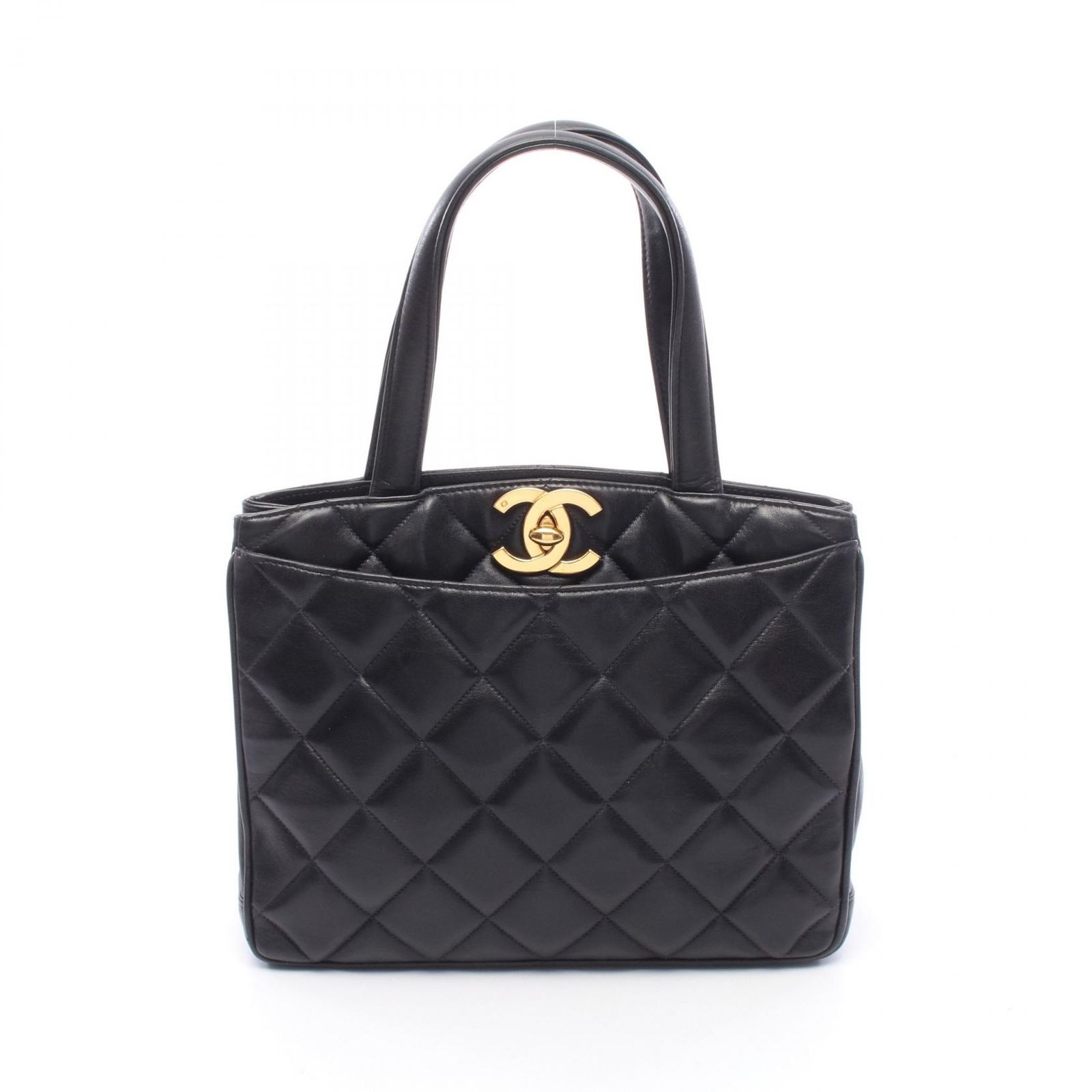 シャネル CHANEL トートバッグ マトラッセ ターンロック ネイビー ラムスキン（羊革） マトラッセ ターンロック ハンドバッグ レディース Used B