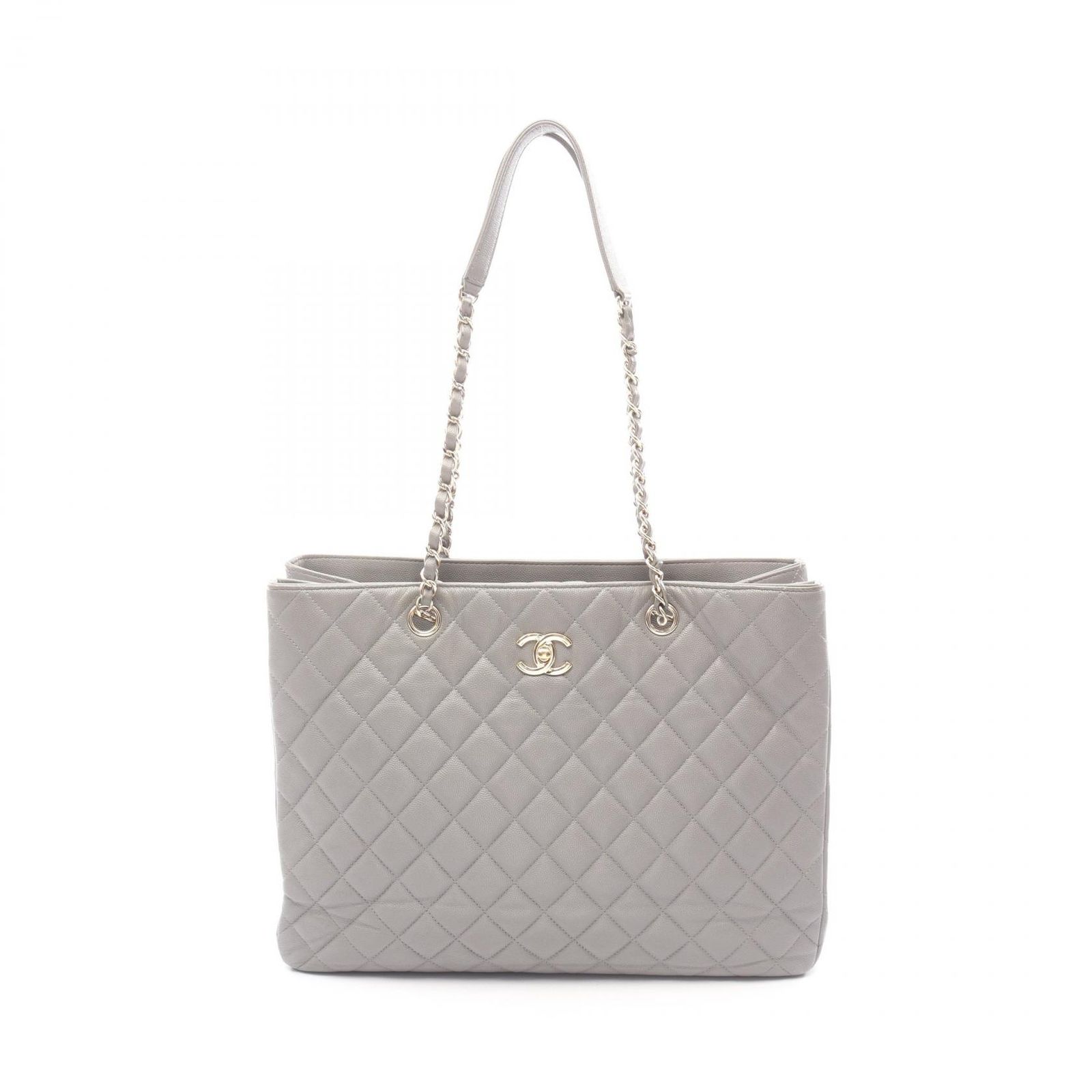 シャネル CHANEL トートバッグ マトラッセ ラージショッピングバッグ グレー キャビアスキン(グレインドカーフ) マトラッセ チェーントート レディース Used B