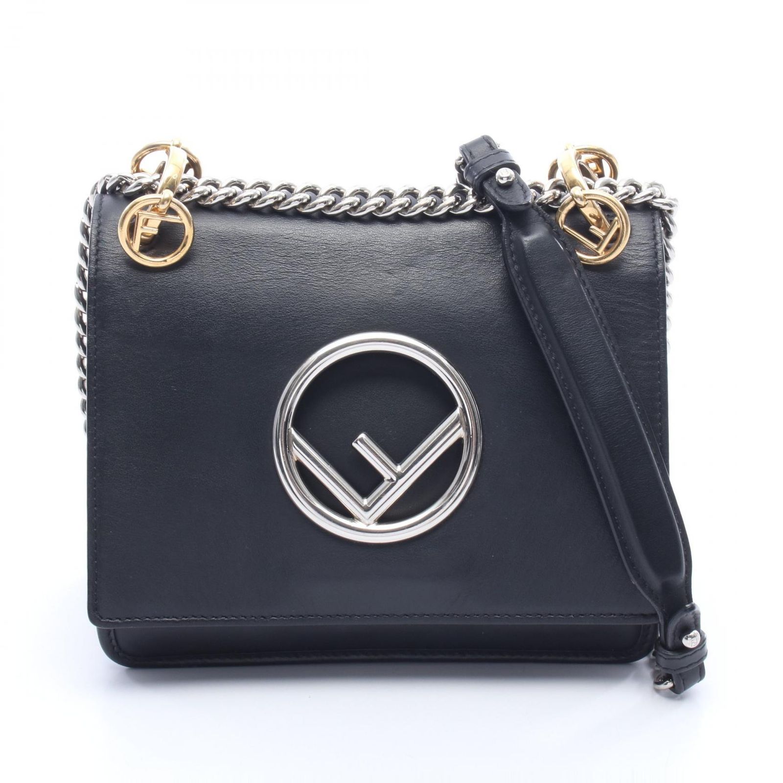 フェンディ FENDI ショルダーバッグ キャナイ エフ 8BT286 ブラック レザー ミニ キャナイ エフ チェーンショルダー レディース Used A
