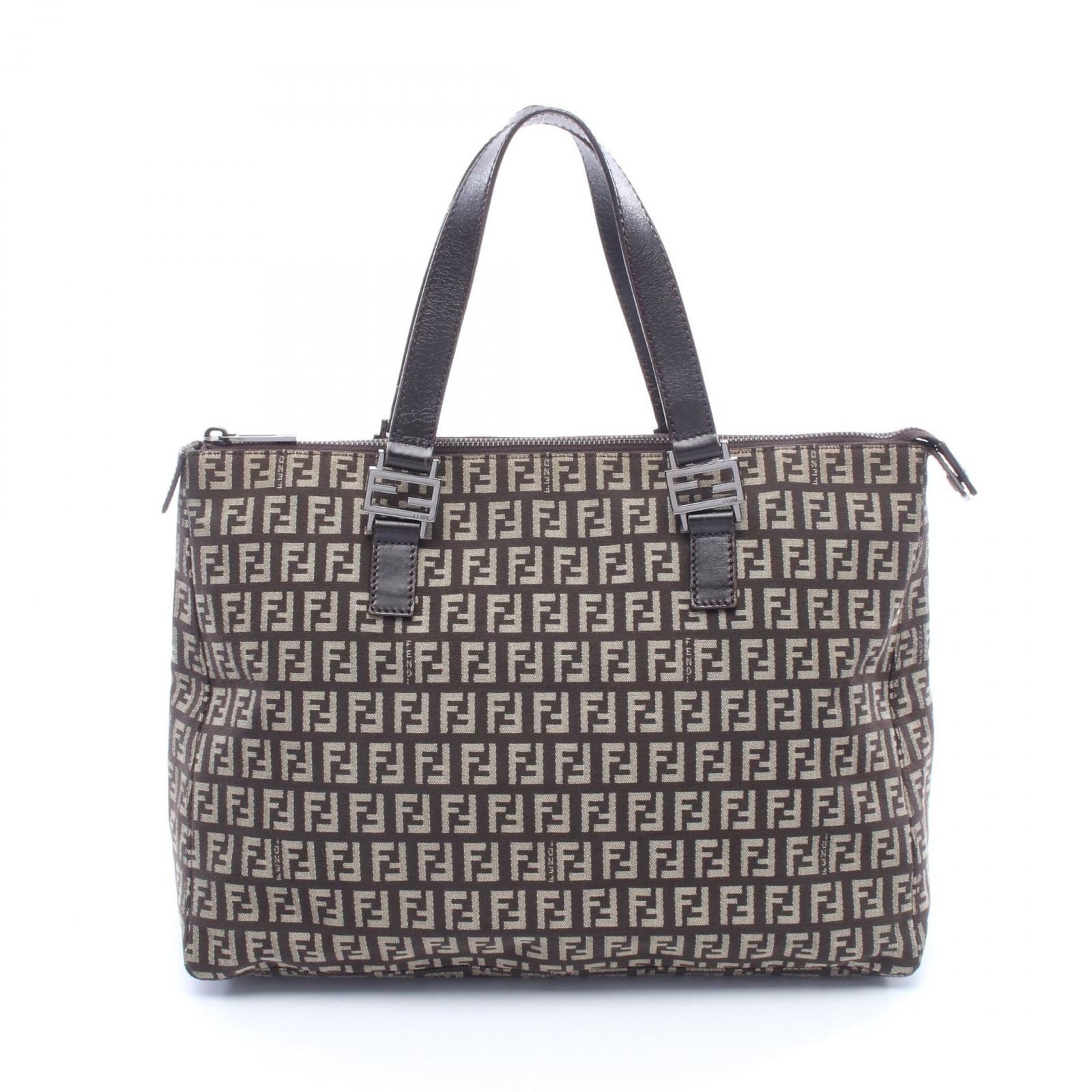 フェンディ FENDI トートバッグ ズッキーノ ブラウン キャンバス レザー ズッキーノ トートバッグ レディース Used B