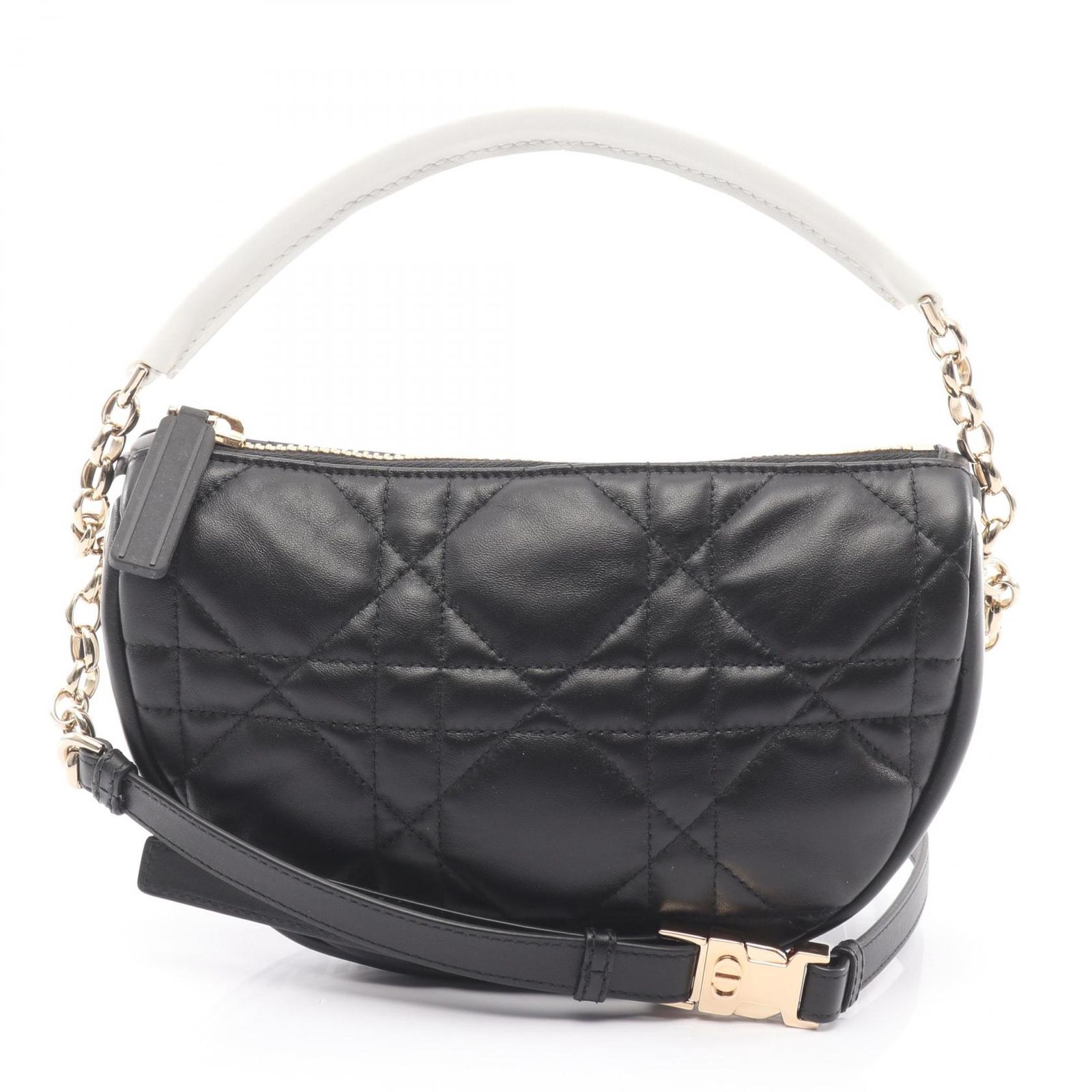 ディオール Dior ショルダーバッグ VIBE ホーボー カナージュ 2WAY ブラック/ホワイト レザー ヴァイブ ホーボーバッグ レディース Used A