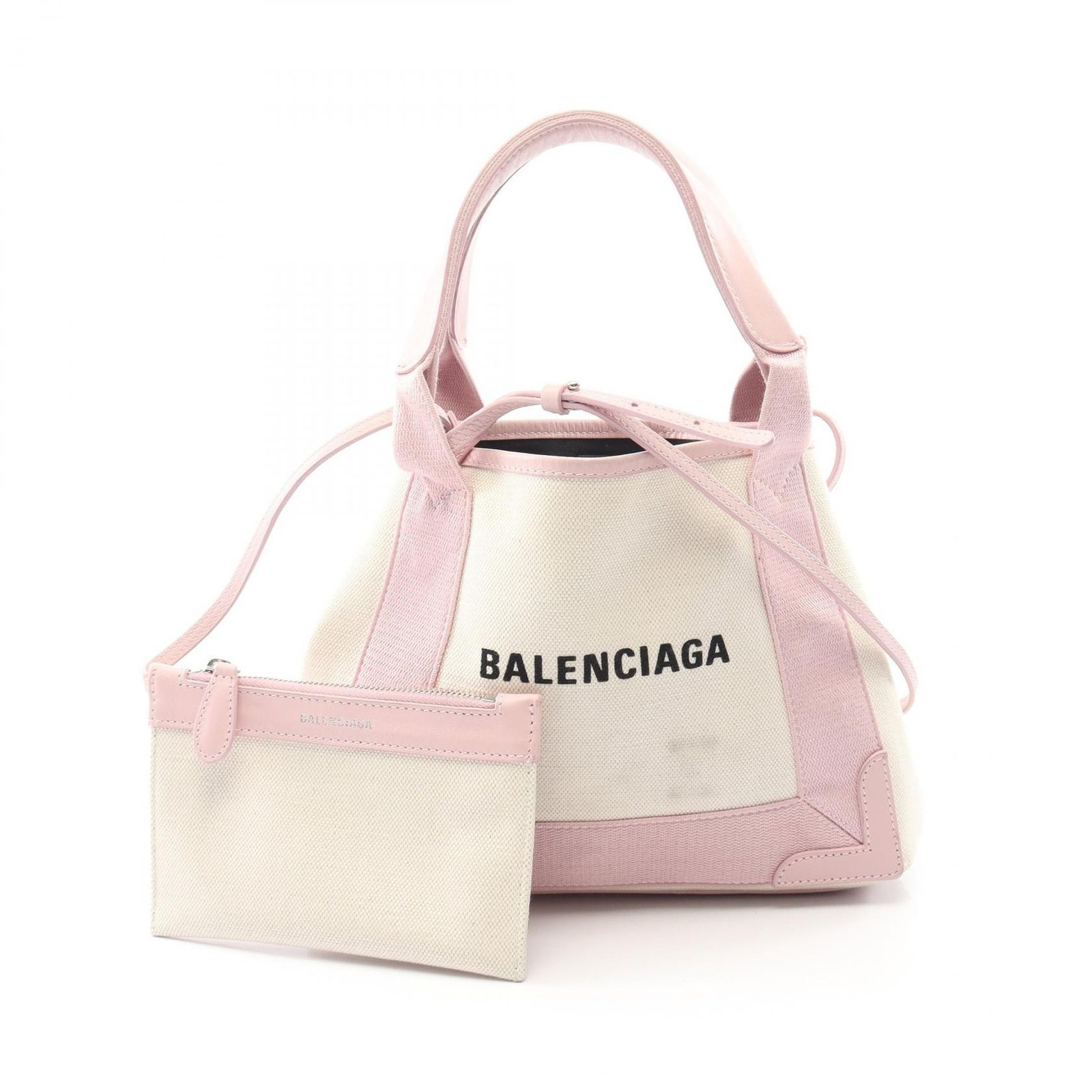 バレンシアガ BALENCIAGA ハンドバッグ ネイビーカバ XS 2WAY 390346 ホワイト/ピンク キャンバス レザー ネイビーカバ XS レディース Used B