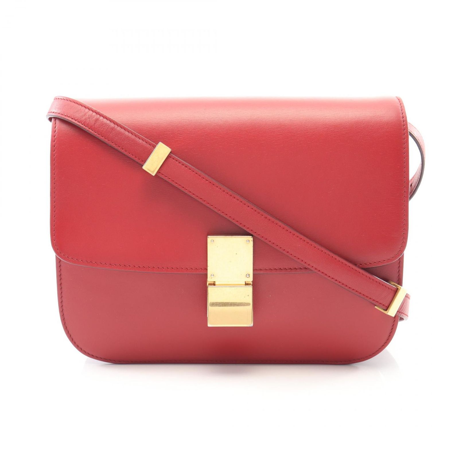 セリーヌ CELINE ショルダーバッグ クラシックボックス ミディアム レッド レザー クラシックボックス ミディアム ショルダー レディース Used A