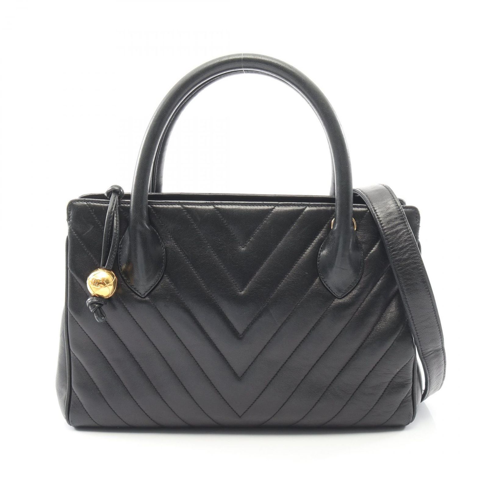 シャネル CHANEL ハンドバッグ シェブロン Vステッチ 2WAY ブラック ラムスキン（羊革） Vステッチ 2wayハンドバッグ レディース Used B