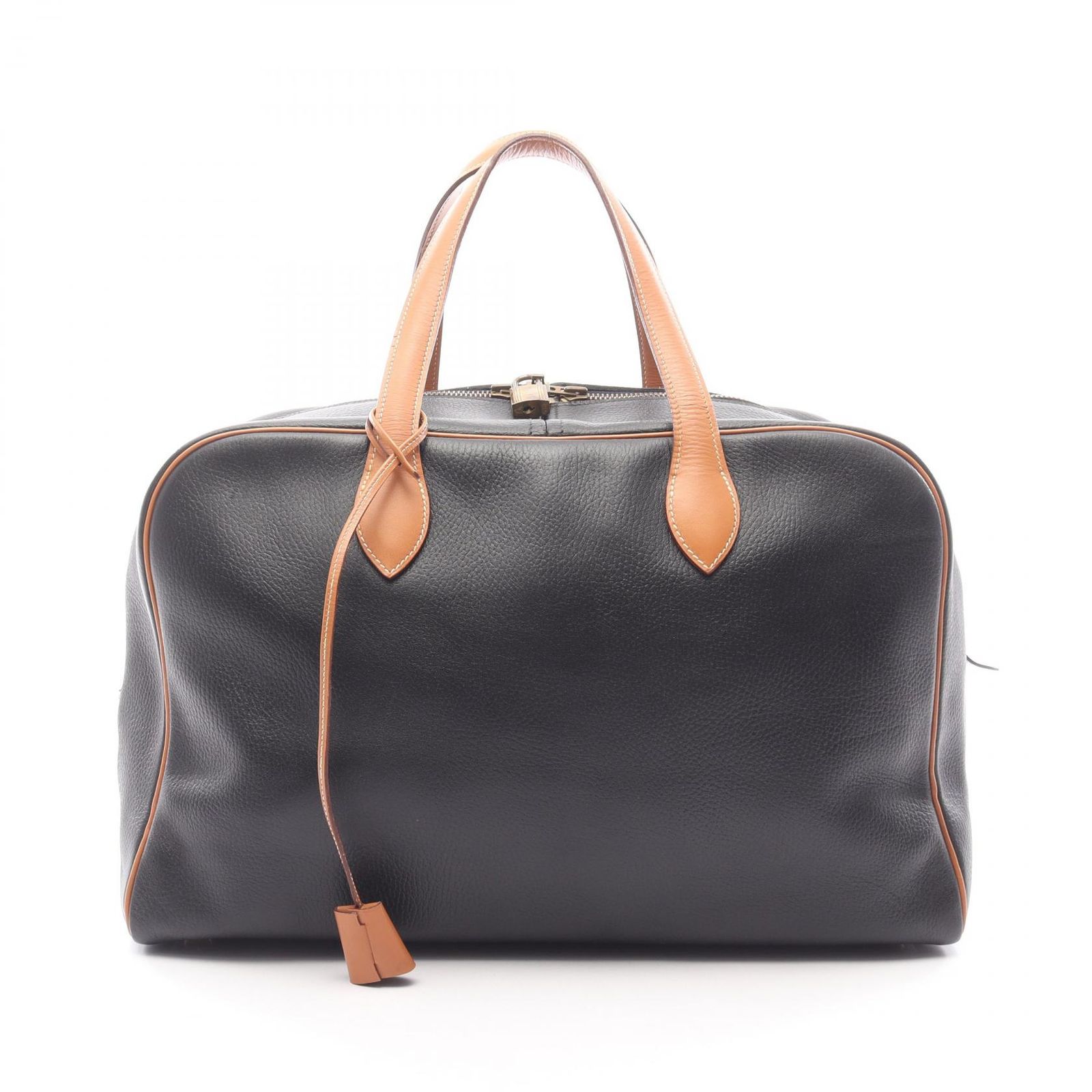 エルメス HERMES ボストンバッグ ヴィクトリア43 ブラック/ナチュラル レザー ヴィクトリア43 ブラック/ナチュラル レディース Used A