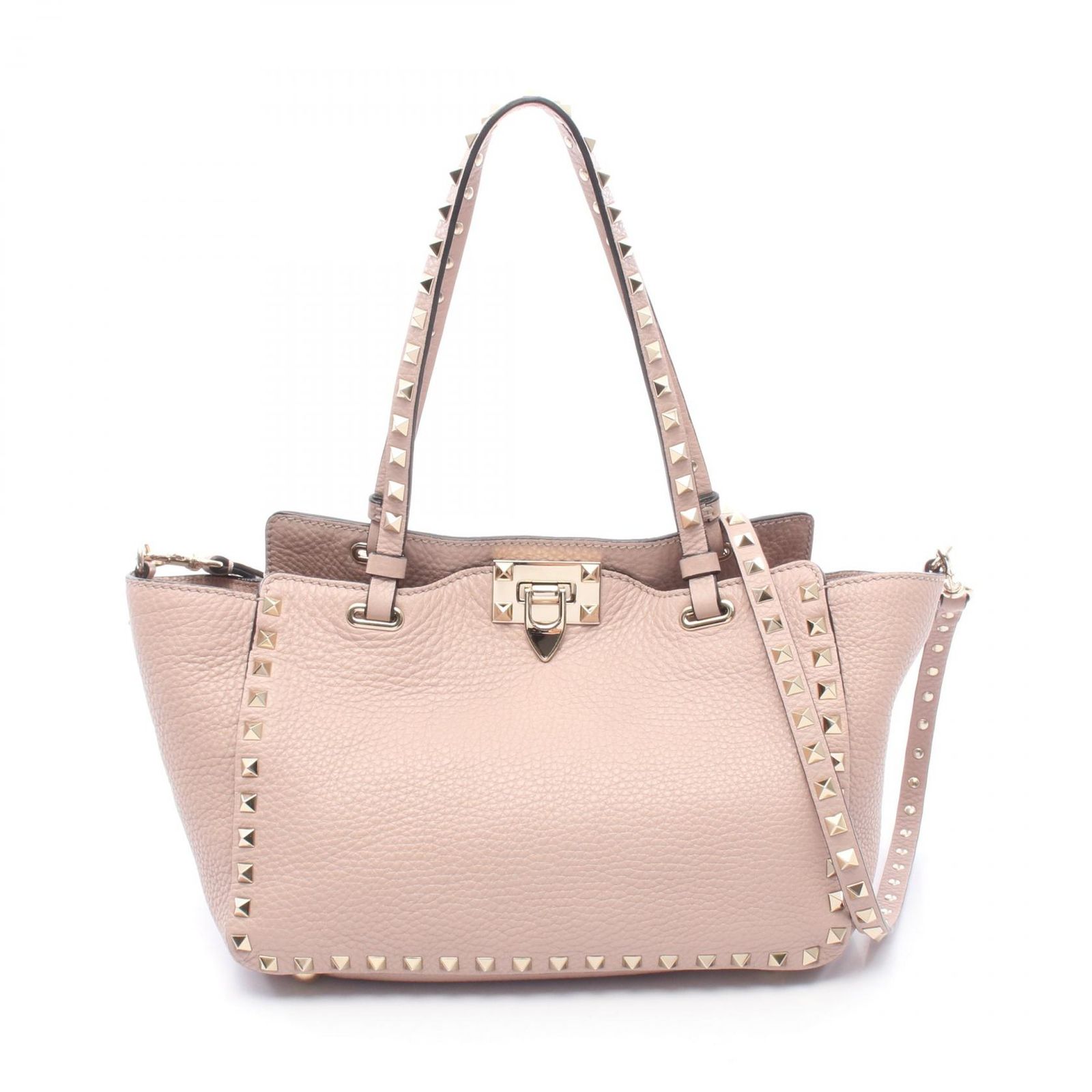 ヴァレンチノ Valentino トートバッグ ロックスタッズ 2WAY ピンクベージュ レザー ロックスタッズ 2wayトートバッグ レディース Used A