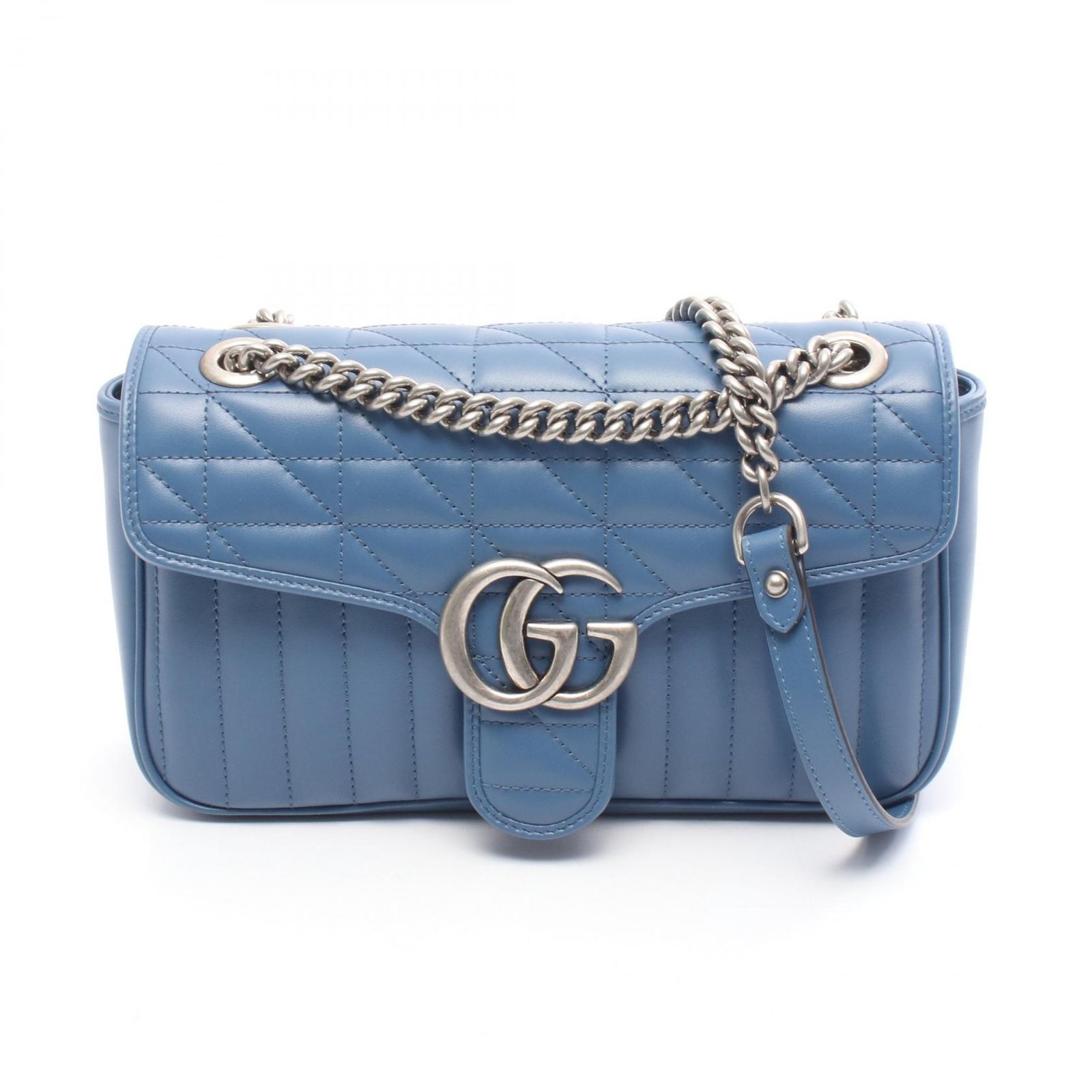 グッチ GUCCI ショルダーバッグ GGマーモント キルティング スモール 443497 ブルー レザー GGマーモント チェーンショルダー レディース Used A