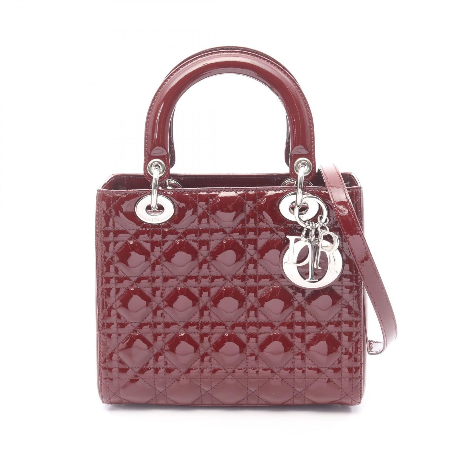 ディオール Dior ハンドバッグ LADY DIOR レディディオール ミディアム カナージュ 2WAY ボルドー パテントレザー レディディオール カナージュ 2wayトート ミディアム