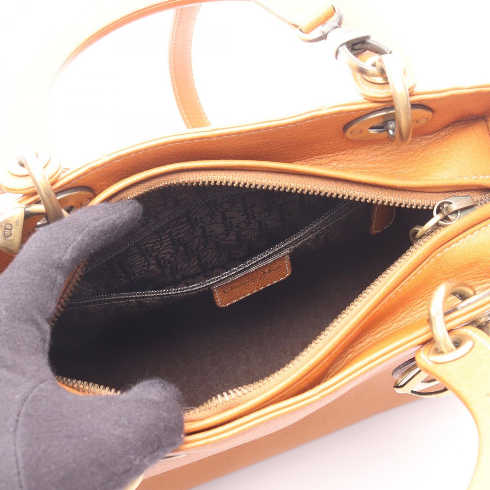 ディオール Dior ハンドバッグ LADY DIOR レディディオール ミディアム カナージュ 2WAY キャメル レザー レディディオール 2wayトート ミディアム レディース Used B