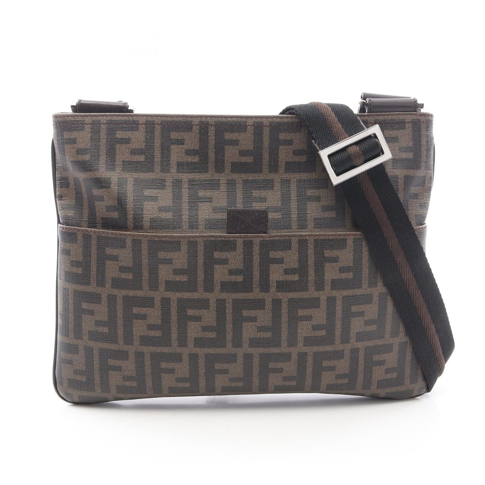 フェンディ FENDI ショルダーバッグ ズッカ ブラウン PVCコーティングキャンバス レザー ズッカ ショルダーバック ユニセックス Used B