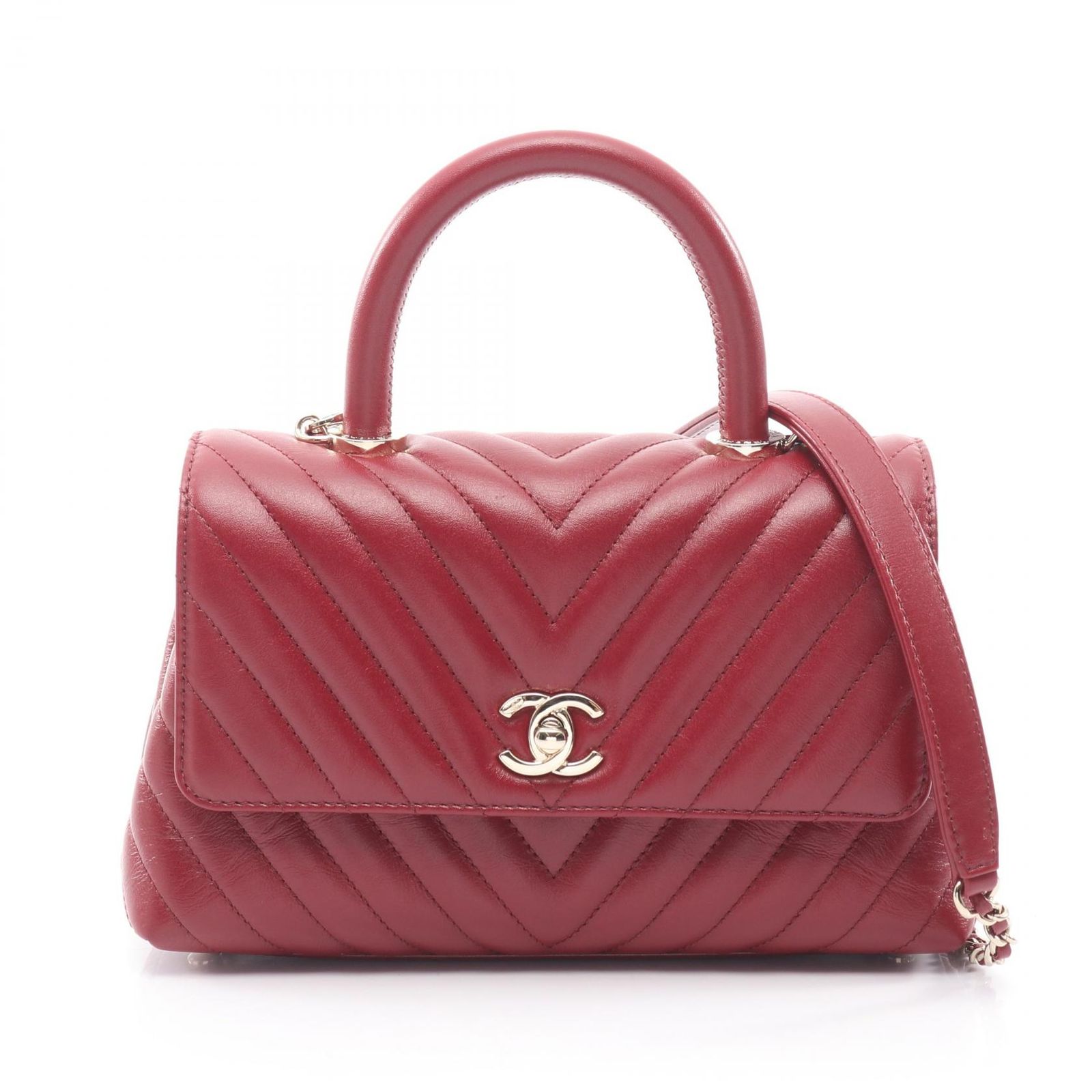シャネル CHANEL ハンドバッグ ココハンドル フラップ Vステッチ シェブロン 2WAY A92990 レッド レザー ココハンドル Vステッチ 2wayチェーンショルダー レディース 346,860円
