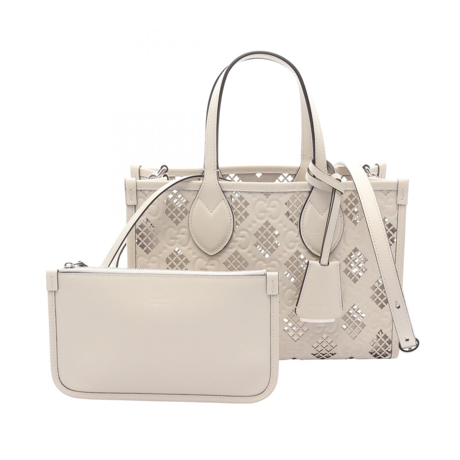 グッチ GUCCI ハンドバッグ ダイヤモンド カットアウト スモール 2WAY 777192 ホワイト レザー ダイヤモンド カットアウト スモール ハンドバッグ レディース Used A