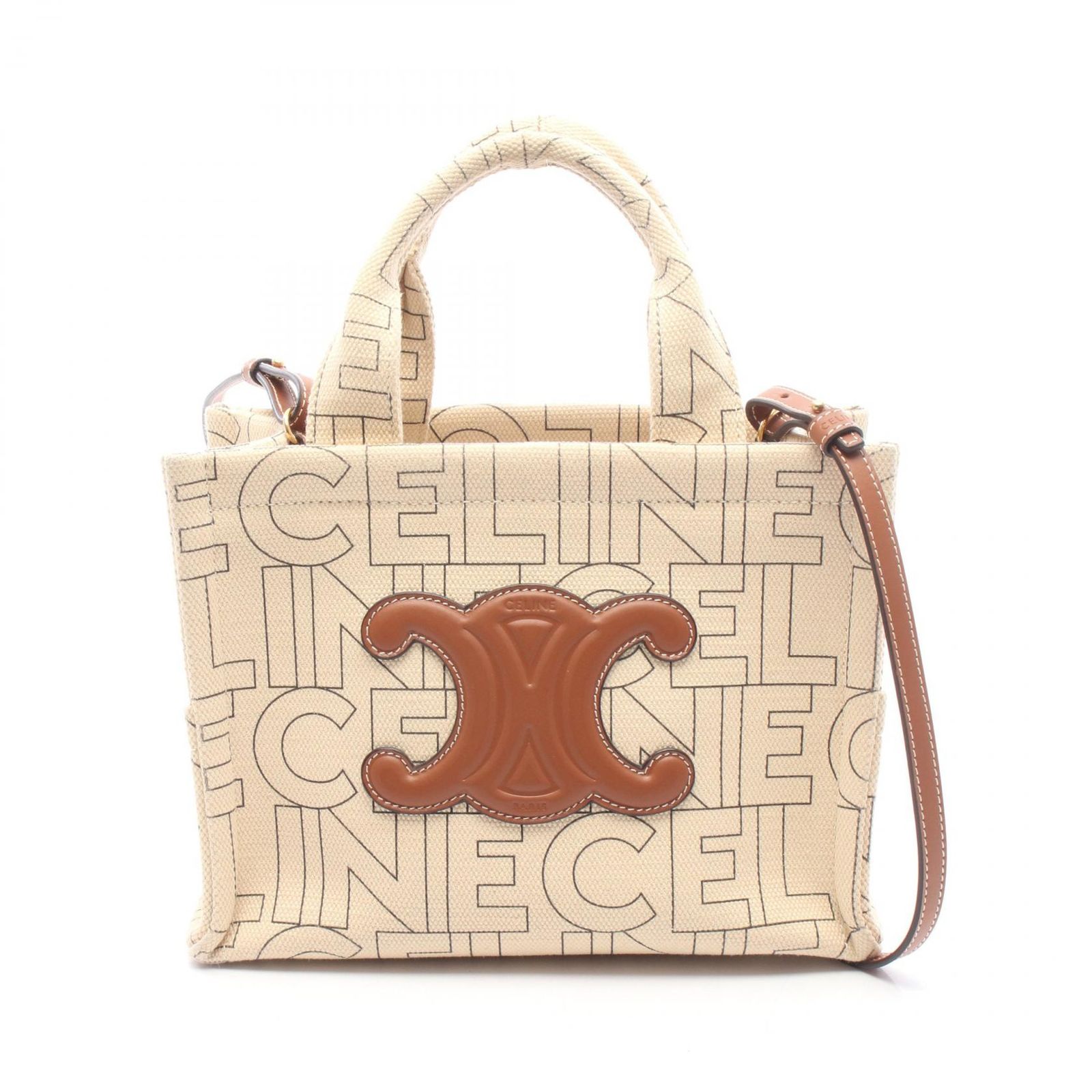 セリーヌ CELINE トートバッグ SMALL CABAS スモール カバ タイス 2WAY 199162ERQ ベージュ/ブラウン キャンバス レザー スモール カバ タイス レディース Used A