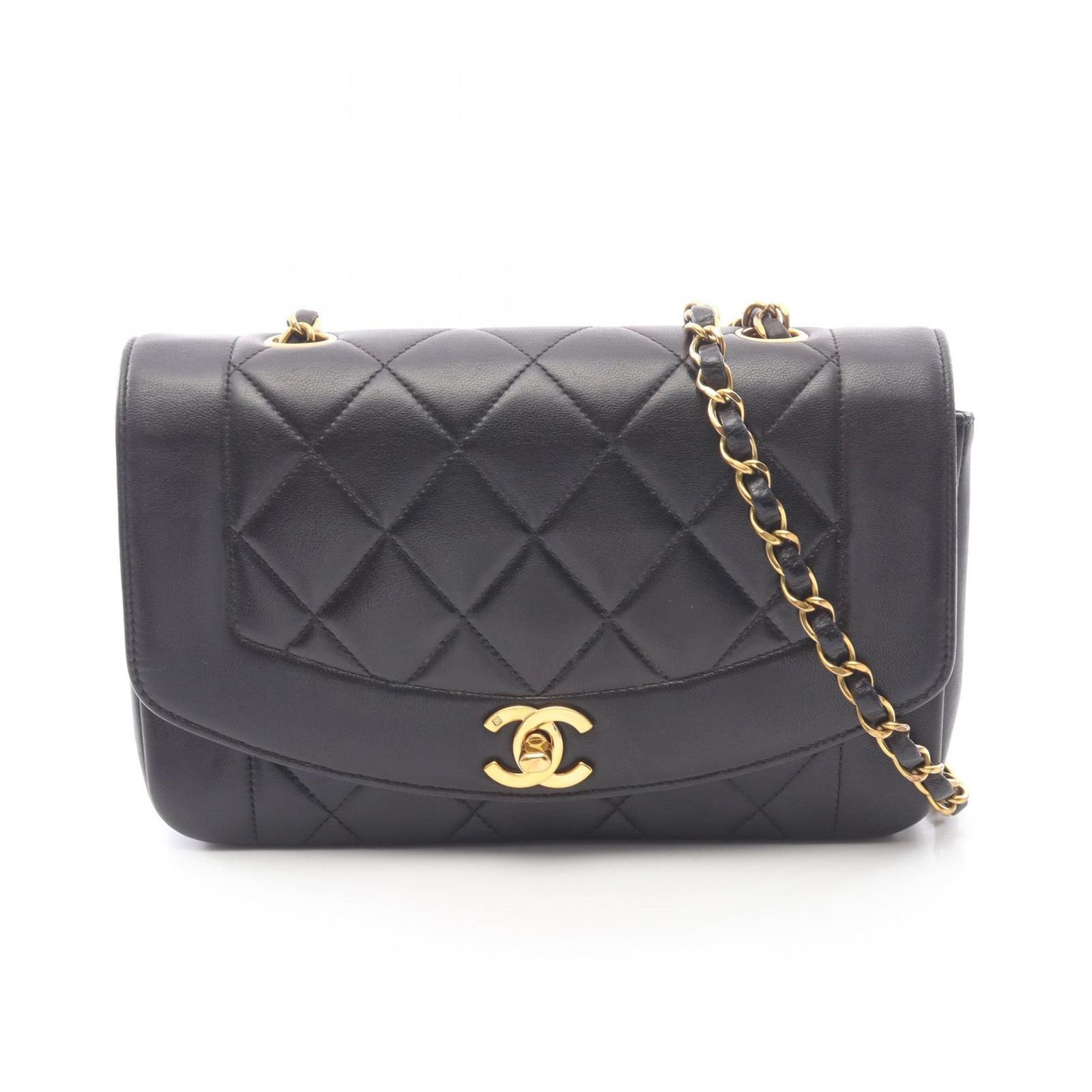 シャネル CHANEL ショルダーバッグ マトラッセ ダイアナフラップ A01164 ブラック ラムスキン（羊革） マトラッセ ダイアナ チェーンショルダー レディース Used A