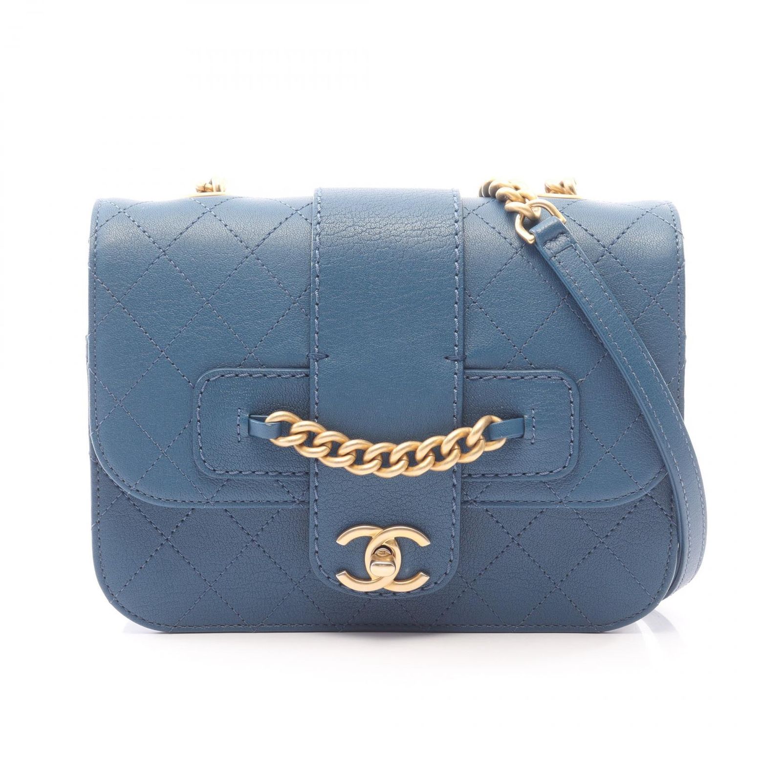 シャネル CHANEL ショルダーバッグ マトラッセ ブルー キャビアスキン(グレインドカーフ) マトラッセ チェーンショルダー レディース Used A