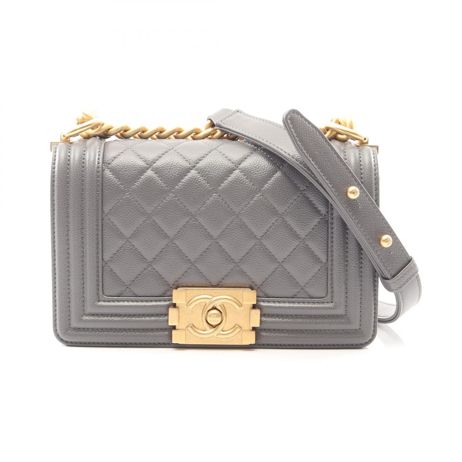 シャネル CHANEL ショルダーバッグ ボーイシャネル スモール A67085 チャコールグレー キャビアスキン(グレインドカーフ) ボーイシャネル スモール チェーンショルダー
