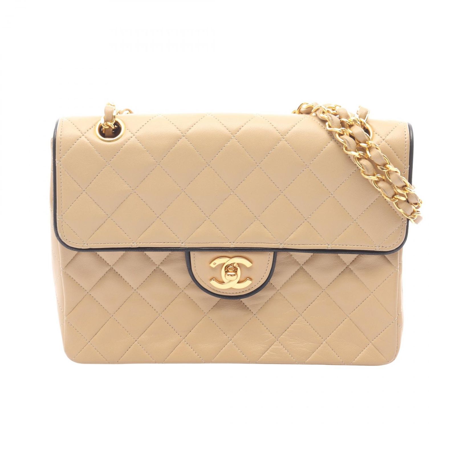 シャネル CHANEL ショルダーバッグ マトラッセ シングルフラップ ヴィンテージ ベージュ ラムスキン（羊革） マトラッセ シングルフラップ チェーンショルダー