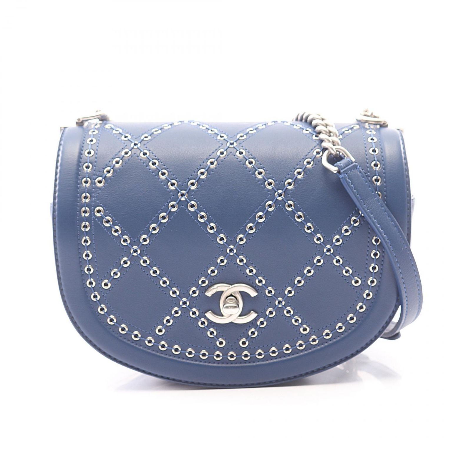 シャネル CHANEL ショルダーバッグ マトラッセ ココアイレット ラウンドミニ ブルー レザー マトラッセ ココアイレット ラウンドミニ チェーンショルダー レディース