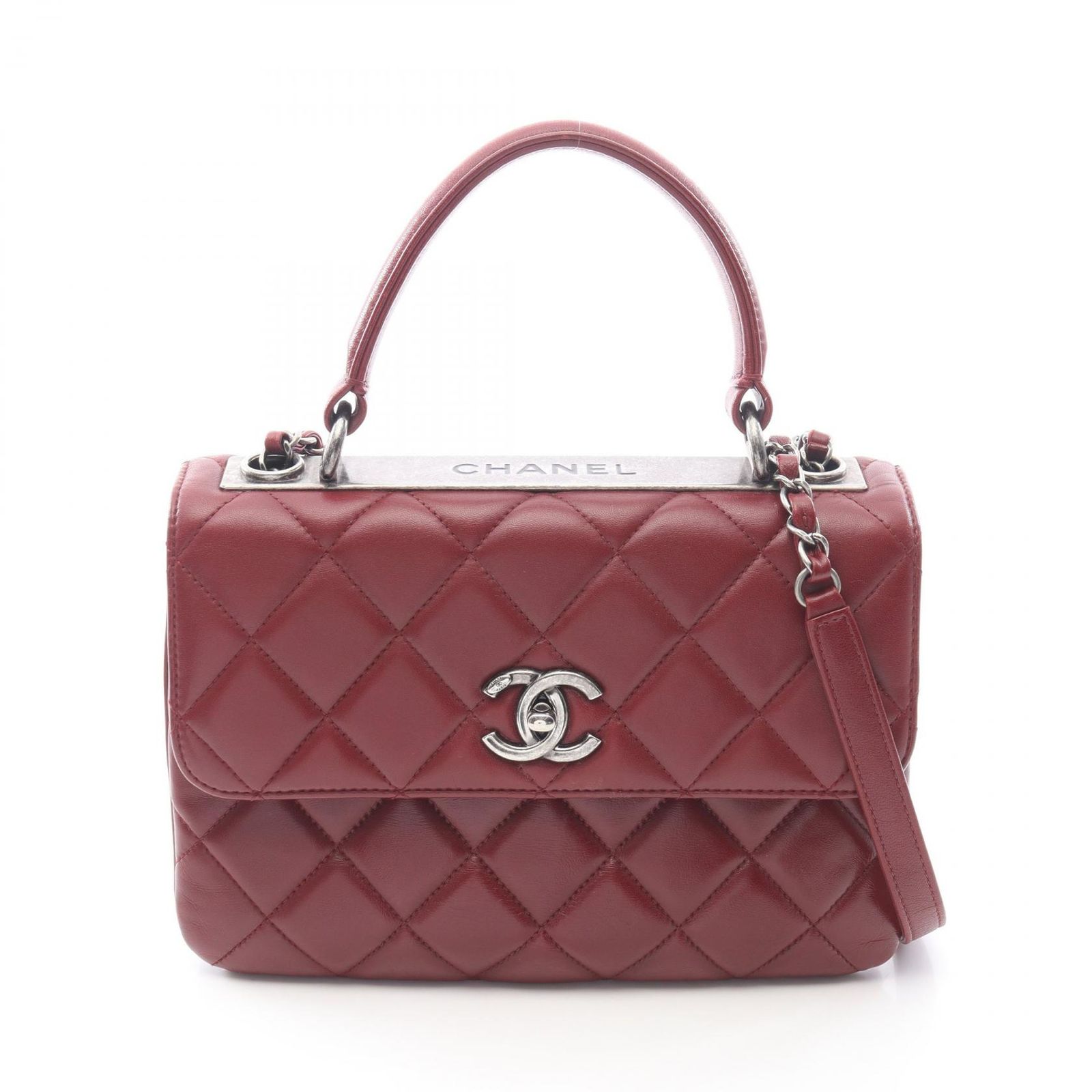 シャネル CHANEL ショルダーバッグ トレンディCC ショルダーバッグ スモール トップハンドル フラップ A92236 ワインレッド レザー トレンディCC トップハンドル 2wayチェーンショルダー