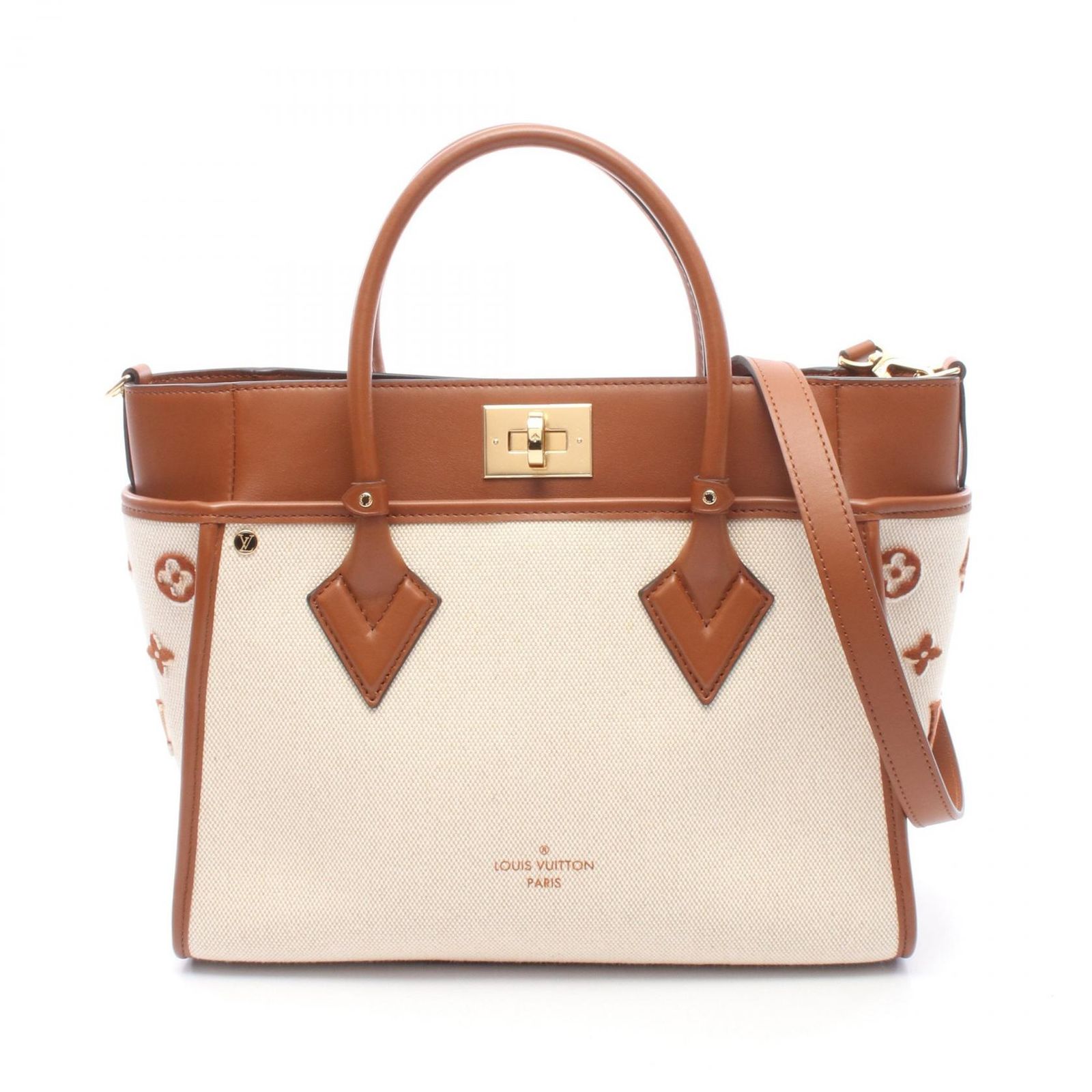 ルイ・ヴィトン LOUIS VUITTON ハンドバッグ オンマイサイドMM モノグラムタフタージュ ブラン 2WAY M22191 ナチュラル/ブラウン キャンバス レザー オンマイサイドMM