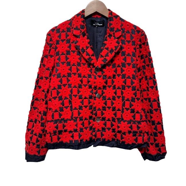 【中古】　tricot COMME des GARCONS　テーラードジャケット　ジャケット　アウター　総柄　花柄　刺しゅう　シングルボタン　AD2001　日本製　ドメスティック　古着　/2497