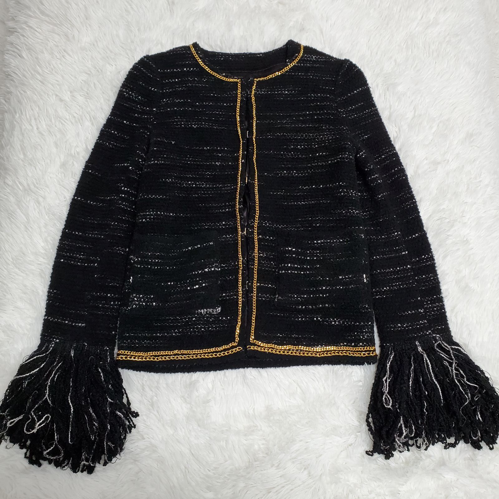 希少✨サカイ sacai ツイード フリンジスリーブ ノーカラージャケット