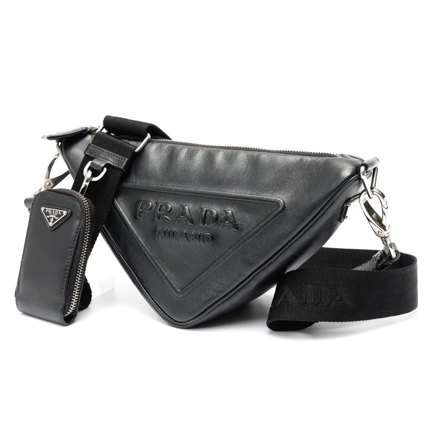 PRADA/トライアングルレザーショルダーエンボスロゴ/1BH190/7/D/ABランク/92【中古】 プラダ / PRADA トライアングル エンボスロゴ ショルダーバッグ 1BH190