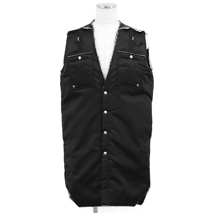 【美品】Rick Owens リックオウエンス パデッドロングベスト サイズ 48 メンズ 2021AW シグネチャー ロゴスナップボタン カットオフ トップス ブラック 黒 イタリア製