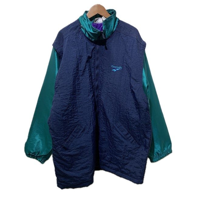 【中古】　Reebok　ナイロンジャケット　90s vintage　90年代　旧タグ　アウター　ハイネック　フルジップ　バイカラー　ワンポイント　ブランドロゴ　刺しゅう　オーバーサイズ　スポーツ　古着　/1587