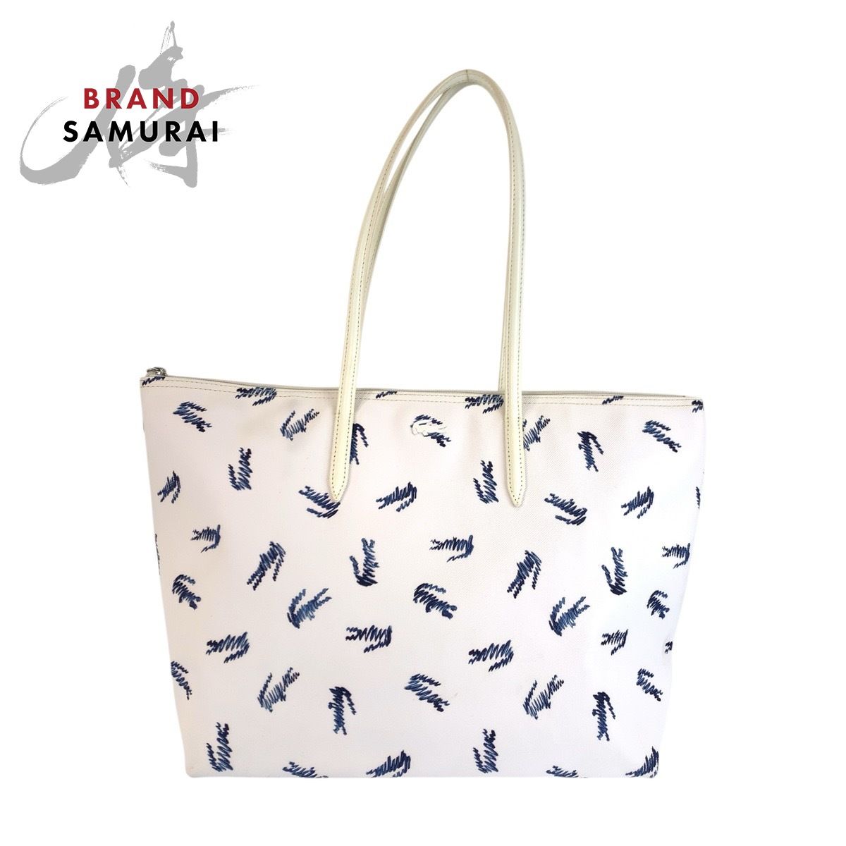 美品 LACOSTE ラコステ ホワイト ブルー PVC トートバッグ ショルダー 