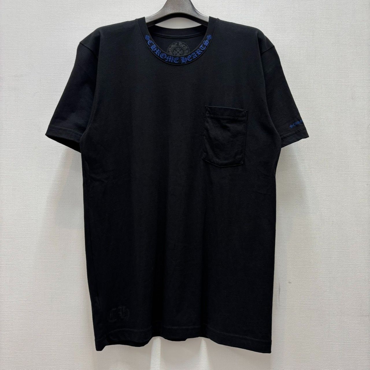 CHROME HEARTS クロムハーツ ネックロゴ 半袖Tシャツ 青 ブルー 黒 ブラック Lサイズ ほぼ未使用 2450