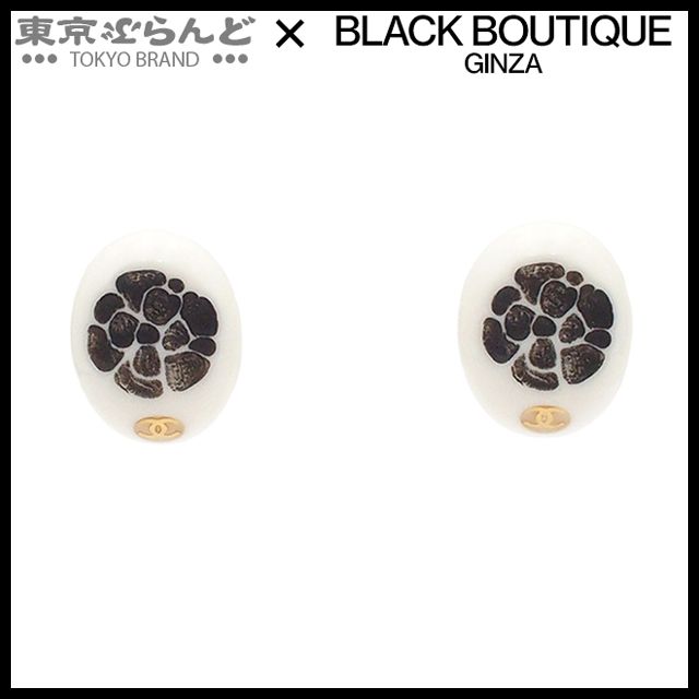 101794547 シャネル CHANEL イヤリング アイボリーxブラック プラスチック メタル カメリア ココマーク 02P レディース
