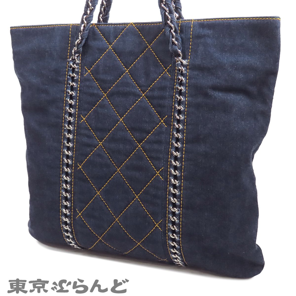 シャネル CHANEL チェーントート A31702 ブルー シルバー金具 デニム 