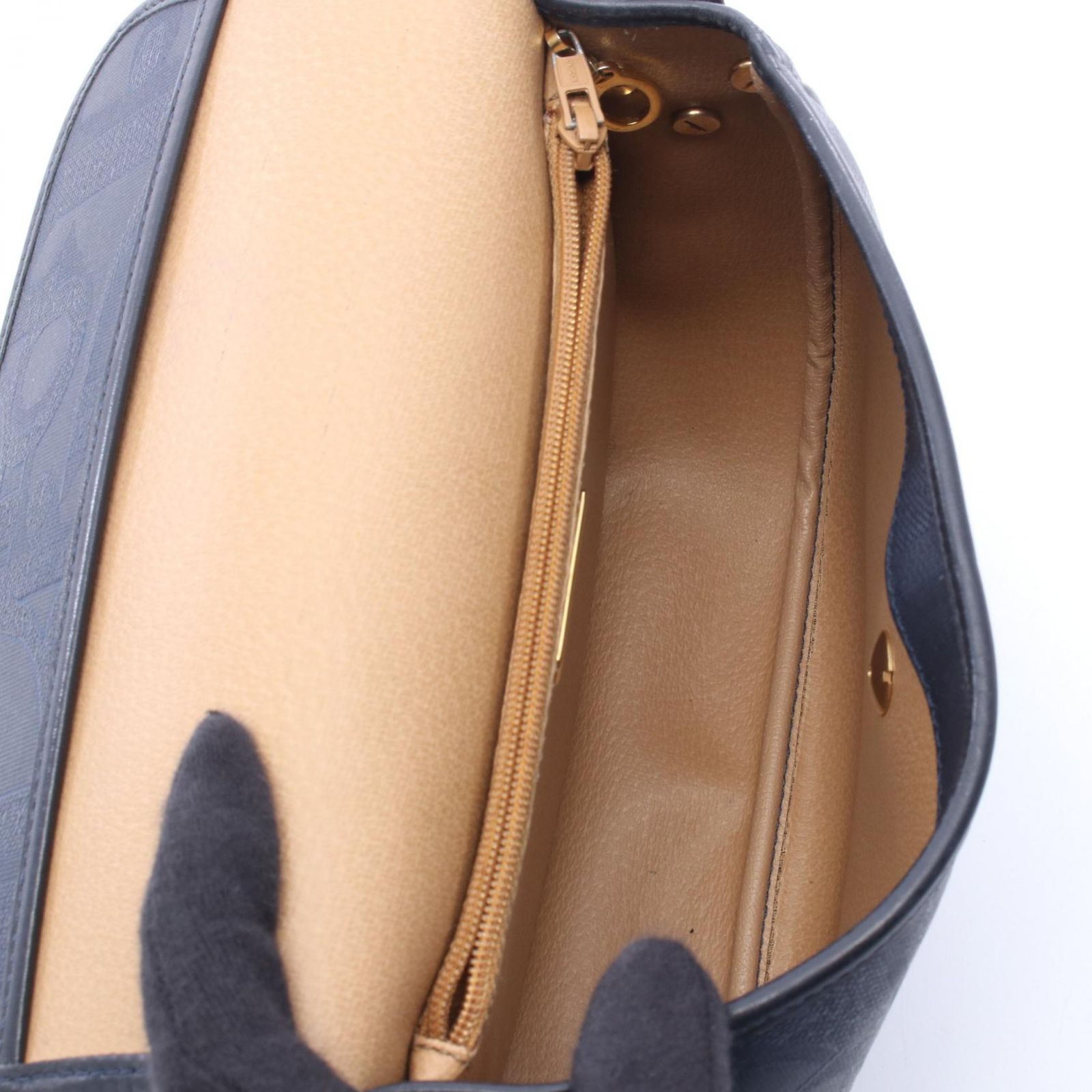 ディオール Dior ショルダーバッグ トロッター柄 ネイビー PVC 