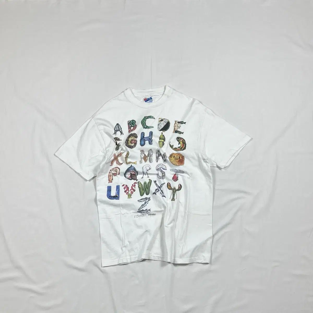 80年代 89年 フィッシュアベット アルファベット プリント 半袖Tシャツ